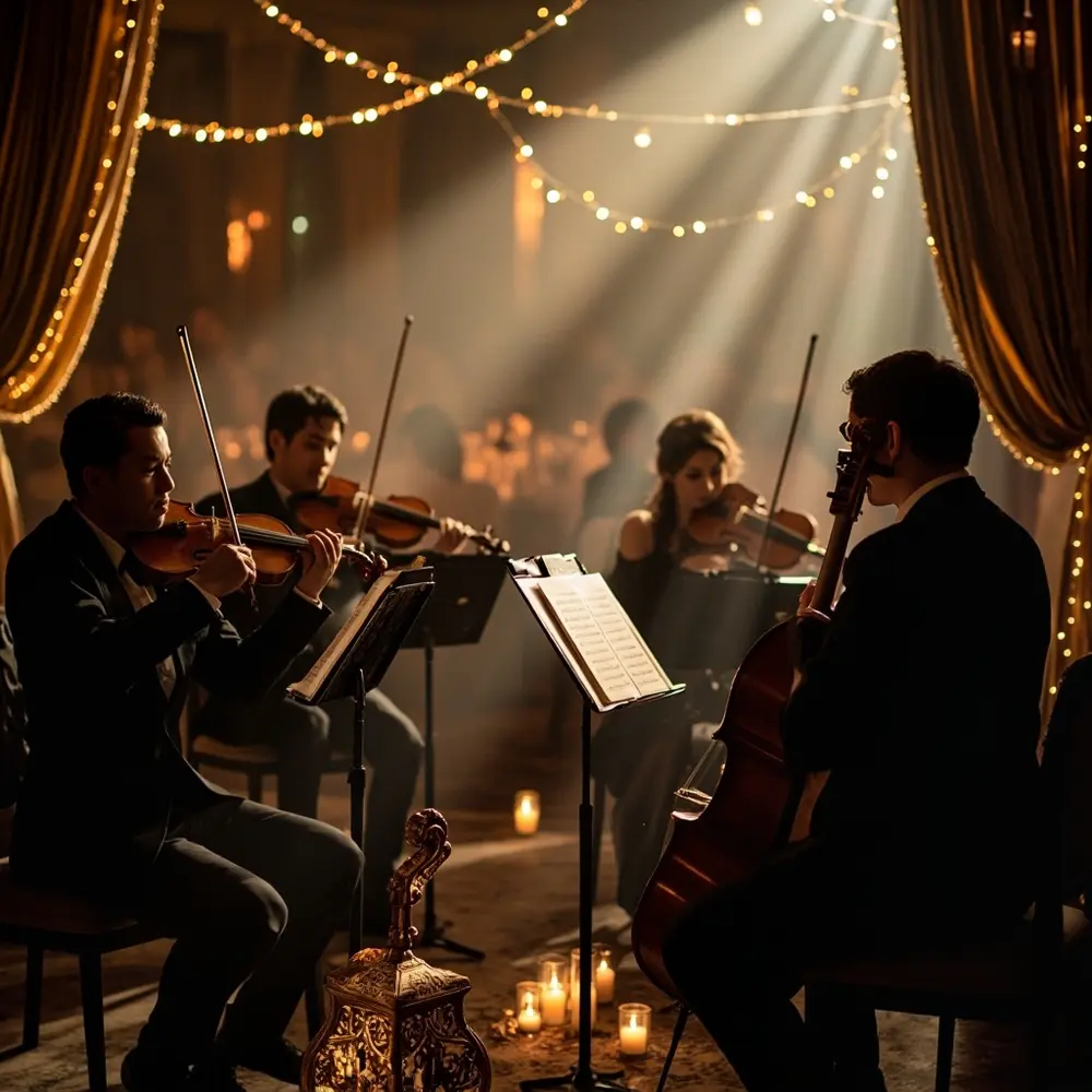 A Dark Fantasy Wedding: Magical Ideas for an Enchanted Celebration 7 Representing string quartet dimly setting a of p or subtle themed in playlist graphic image fantasy playing 7 curated lit elegant