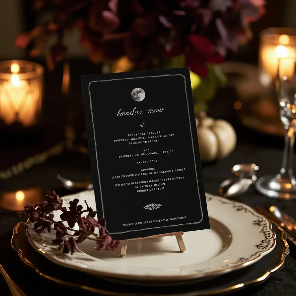 10 Absolutely Free Halloween Wedding Printables (Signs, Invites & More!) 7 Spooky h2 menu 7 elegant wedding template