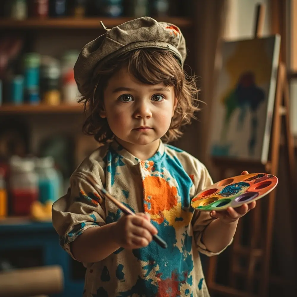 12 Genius No-Sew DIY Costumes for Toddlers & Kids (No Sewing Machine Needed!) 8 Artist instruction beret with a shirt smock s p paintbrush wearing splatters old an 8217 child in image placement paint holding 8