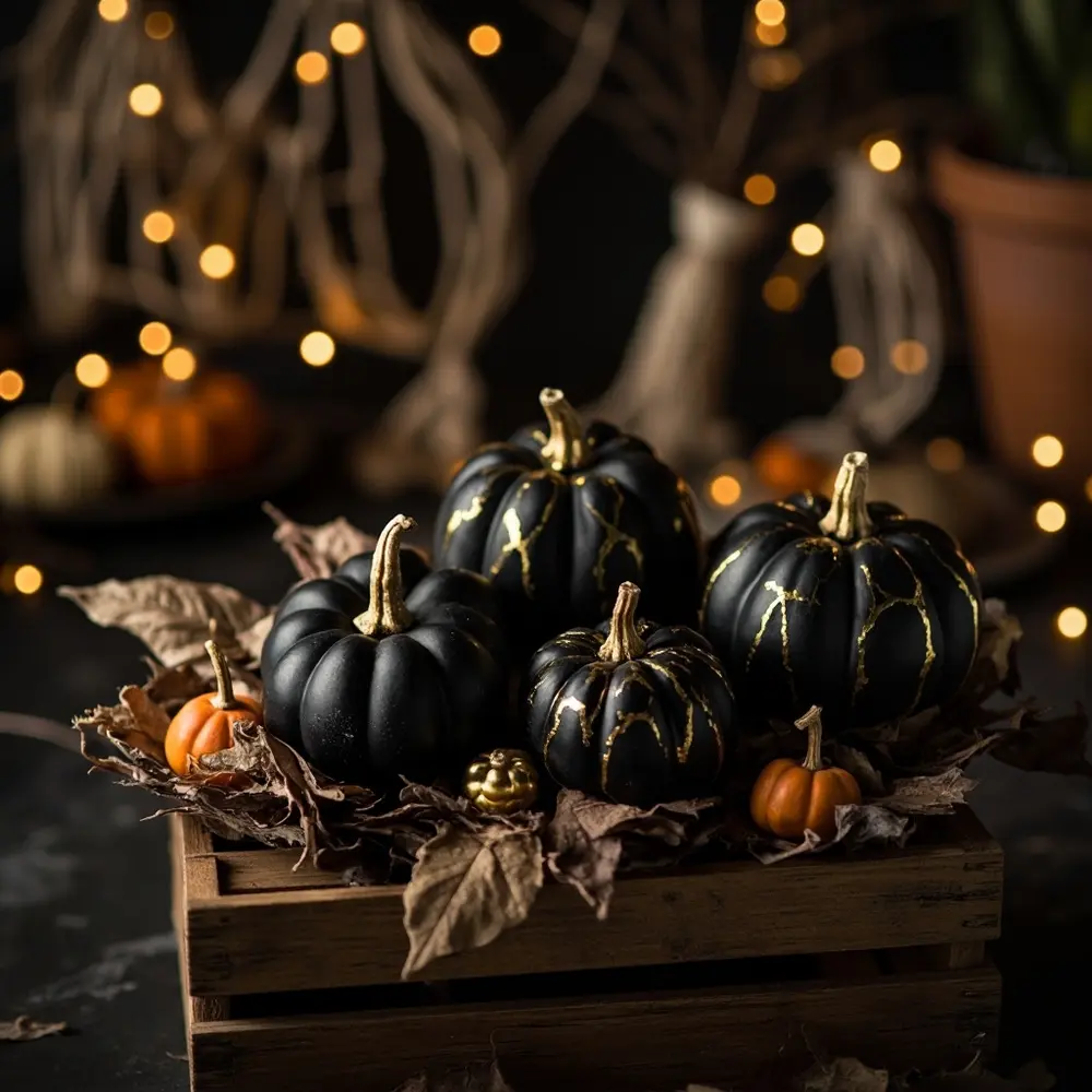 15 Boho Halloween Wedding Ideas for a Free-Spirited Spooky Vibe 8 Gold no pumpkins black h2 carve 038 8 painted