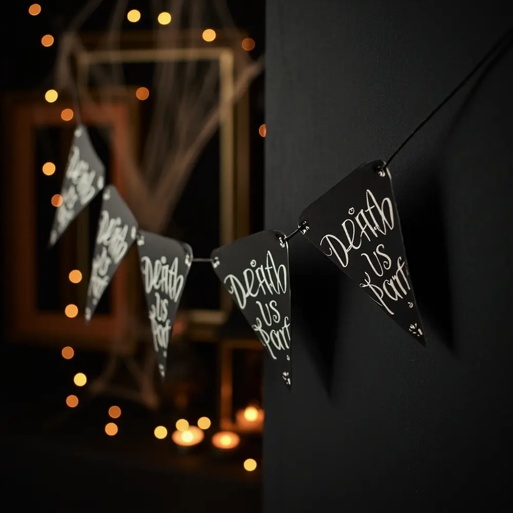 15 Jaw-Dropping DIY Halloween Wedding Ideas That Won't Break the Bank 8 Death 8220 do us 8221 h2 part till banner 8
