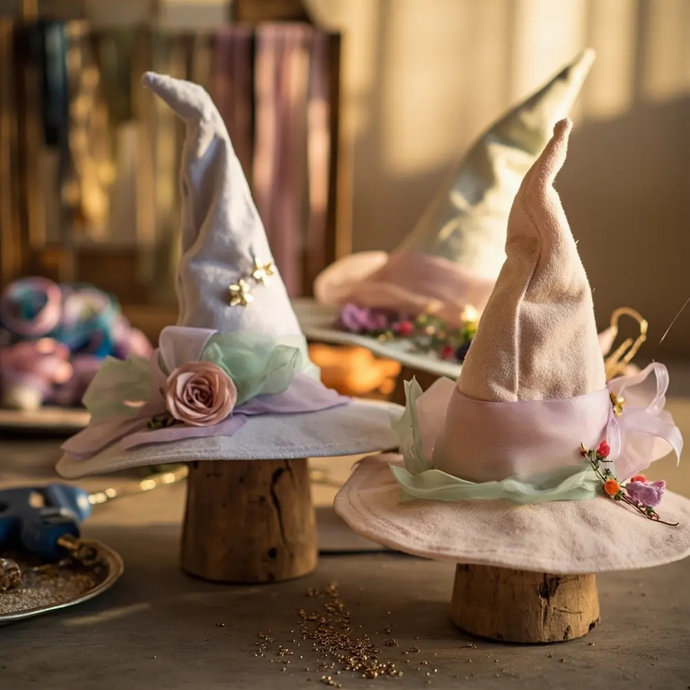 15 Dreamy DIY Pastel Halloween Birthday Party Ideas 8 Instruction several witch display perhaps on a up of decorated p stand hats close image placement pastel 8