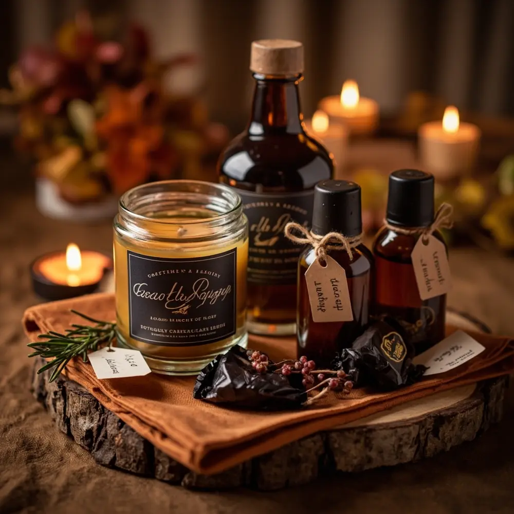 10 Enchanting Dark Fall Wedding Mood Board Ideas You Need to See 8 Packaged artisanal dark chocolates with elegantly such a of labeled p small wedding or bottles mini personalized candles tag as image spirits local favors 8