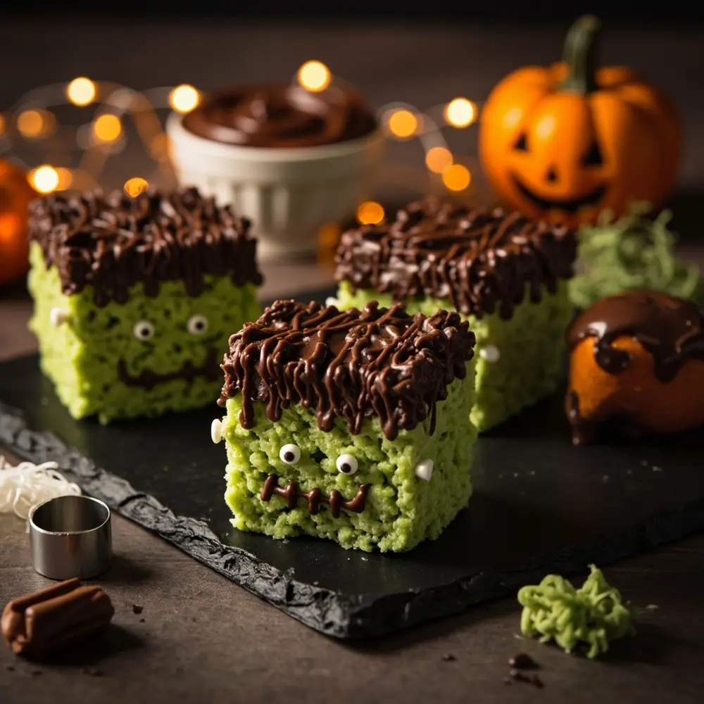 15 Spooktacular & Family-Friendly Halloween Birthday Appetizers (Quick & Allergy-Aware!) 8 Like faces cut square rice frankenstein monster 8217 treats krispie decorated s p image 8