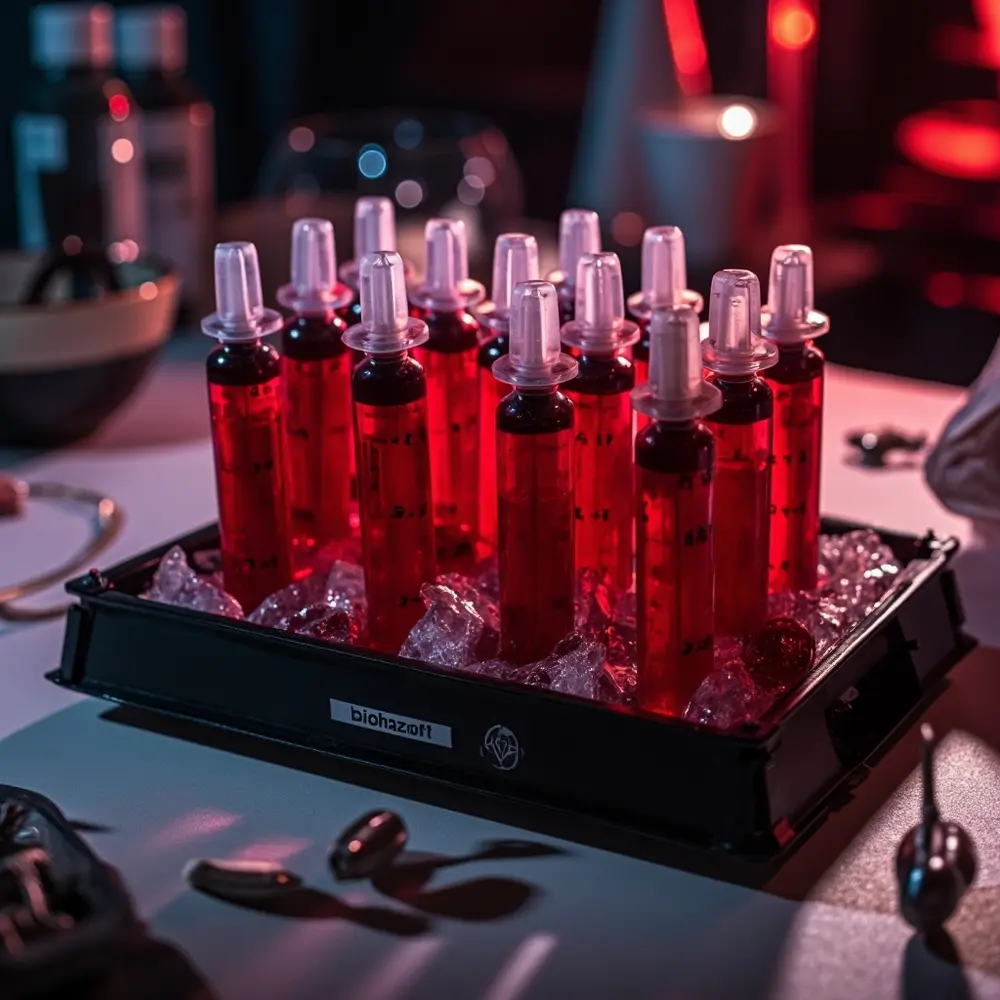 10 Creepy Carnival Foods That Will Haunt Your Halloween Party 8 8221 8220 instruction syringes juice perhaps with a o of p or tray biohazard jell image filled placement label plastic red 8