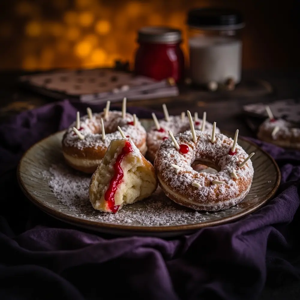 15 Adorably Spooky & Easy DIY Halloween Treats for Your Next Party 8 Bite h2 donuts vampire 8