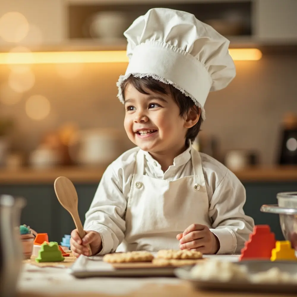 12 Genius No-Sew DIY Costumes for Toddlers & Kids (No Sewing Machine Needed!) 9 Instruction perhaps a s p and 8217 child in apron chef image toy placement utensil cooking holding hat 9