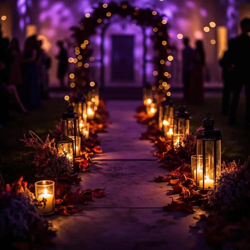 Autumn instruction leaves floral with a scattered decorated p wedding subtle aisle and accents image placement lanterns elegant 9