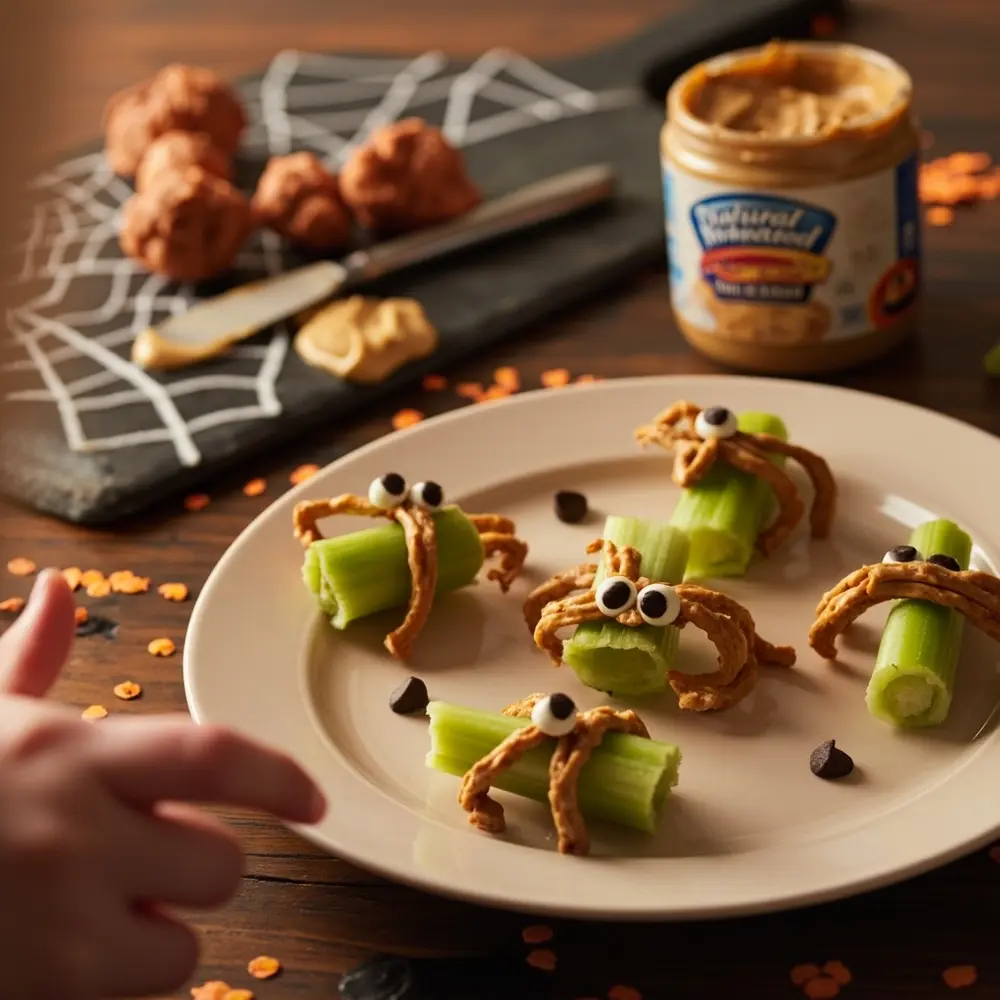 10 Spooktacular & Healthy Halloween Snacks Your Kids Will Devour 9 Spiders celery h2 butter 038 peanut 9