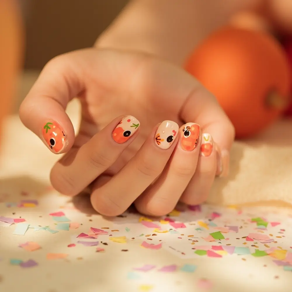 15 Adorable Pumpkin Nail Designs for Your Perfect Fall & Halloween Manicure 9 Cute pumpkins h2 cartoon 9