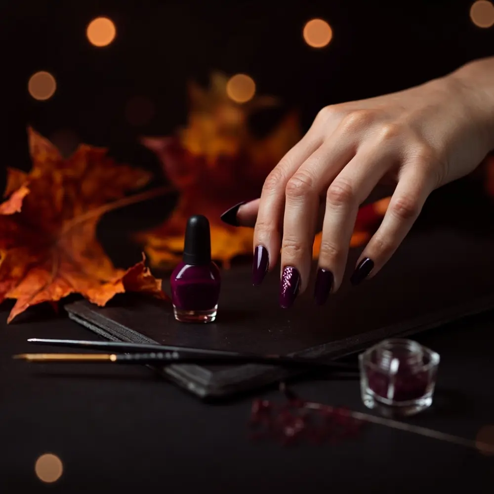15 Classy Halloween Nail Ideas for a Sophisticated Manicure 9 Blood a deep drip plum subtle h2 with minimalist 9