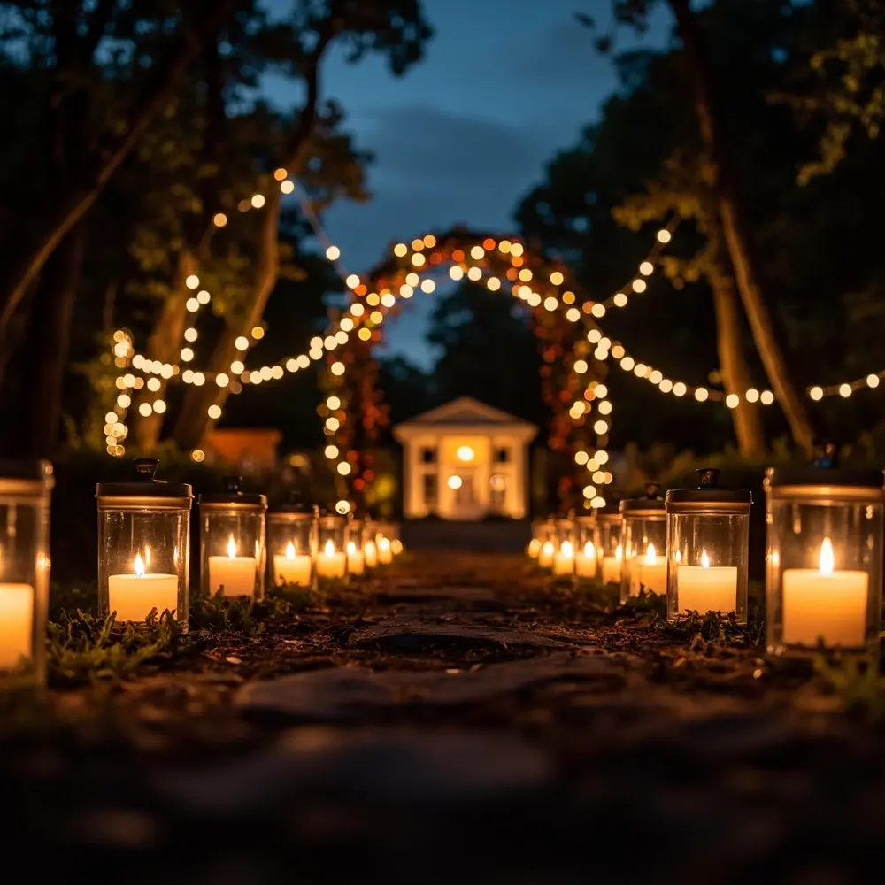 15 Boho Halloween Wedding Ideas for a Free-Spirited Spooky Vibe 9 Fairy h2 light pathways 038 lantern 9