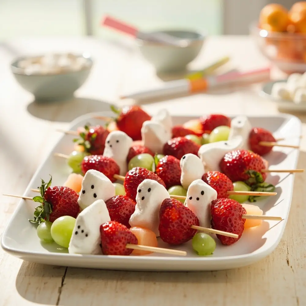 15 Enchanting Pinkoween Desserts for a Pastel Halloween Party 9 Skewers ghost fruit h2 strawberry 9