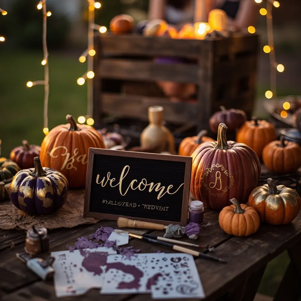 10 Spooktacular Halloween Backyard Wedding Ideas for an Unforgettable Night 9 Initials hand instruction with decor such a up of diy p wedding or custom sign close 9 pumpkins as image placement halloween charming spooky welcome painted