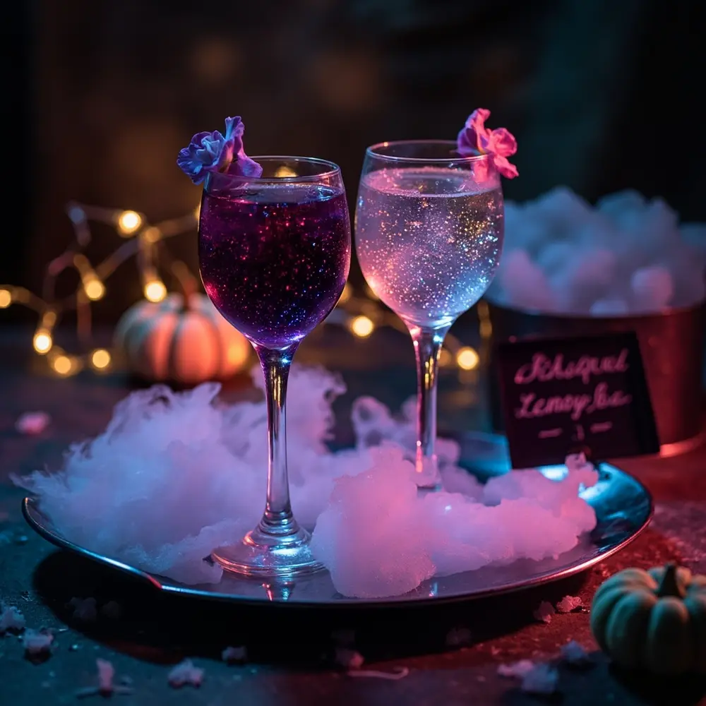18 Cute Halloween Wedding Ideas (That Are 100% Not Scary for Kids!) 9 Instruction purple effect glasses with smoky a p subtle shimmering cocktail and one image mocktail placement two matching elegant 9