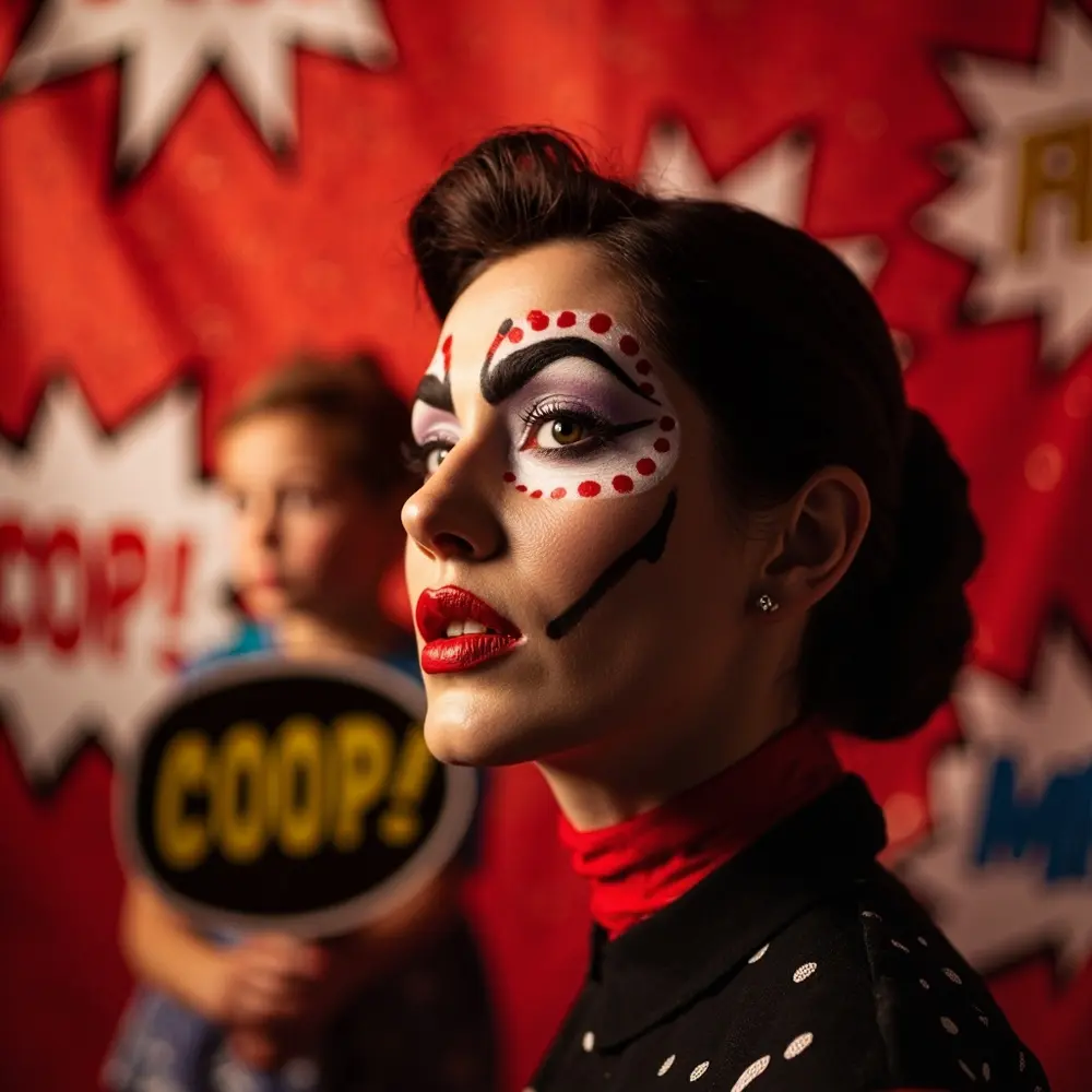 12 Cute & Easy Halloween Makeup Looks for Moms (Witch, Fairy, Cheetah & More) 9 Bold 8221 8220 dots instruction black mom outlines day with ben a p featuring art and comic pop striking image placement makeup red 9