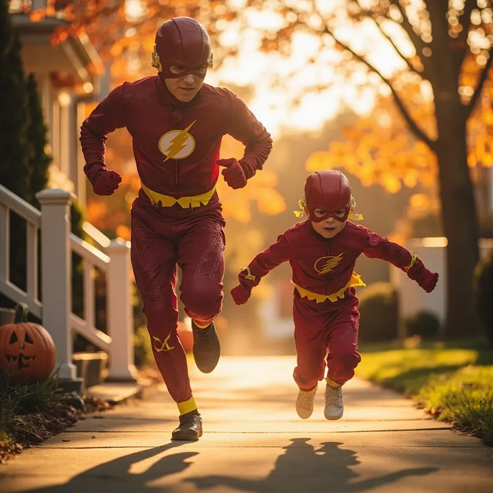 Unleash Your Inner Hero: 14 Epic Superhero Costume Ideas for the Whole Family (DIY & Store-Bought!) 9 Instruction dressed pose parent flash kid a p or the and child in as image running placement blur 9