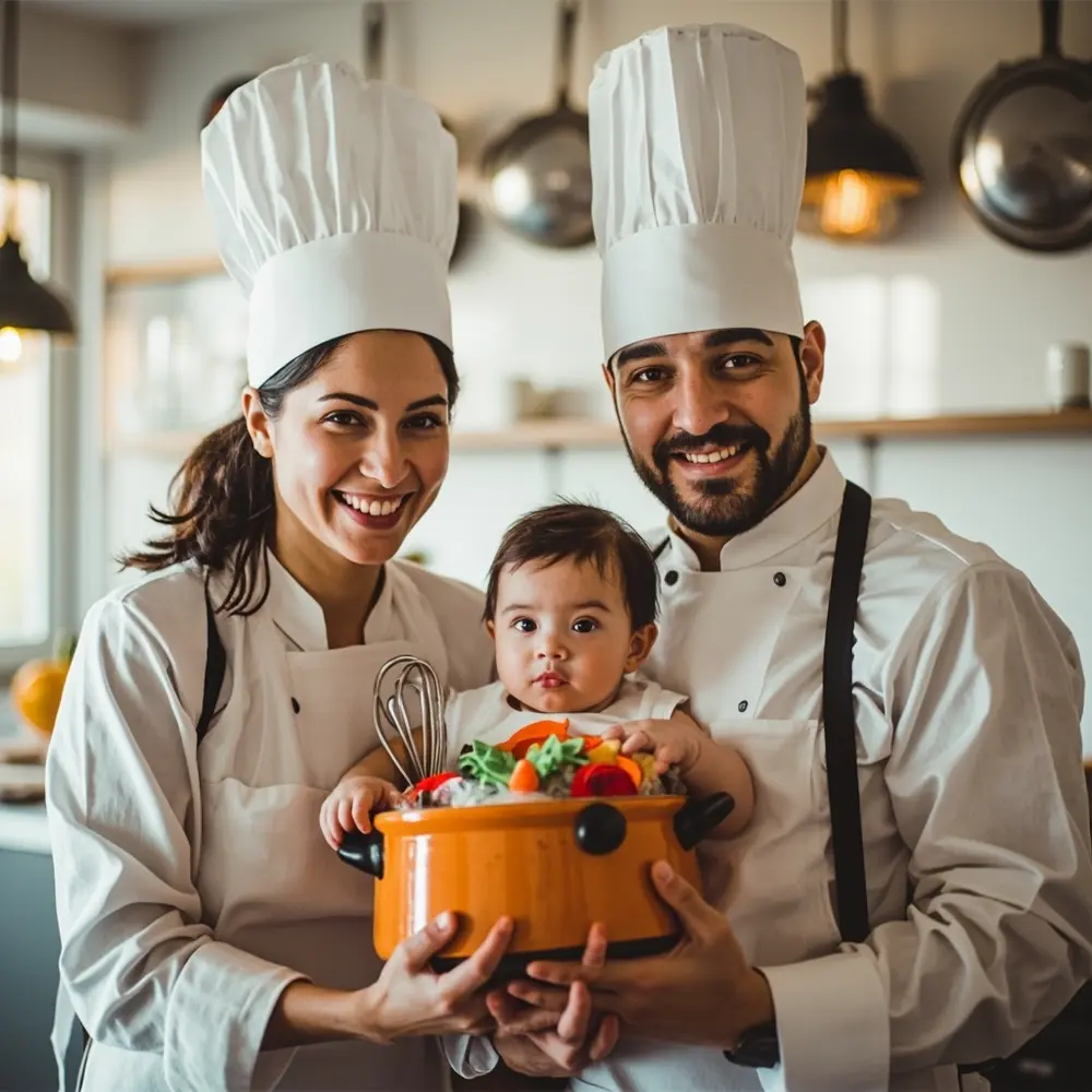 20 Unforgettable Family Halloween Costume Ideas (For 3, 4, or 5!) 9 Instruction dressed whisk with baby a p small or and hats pot in aprons as chef parents image carrier placement cooking 9