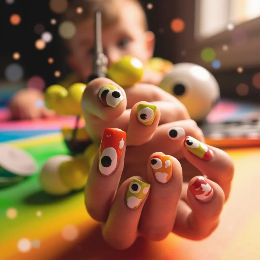 19 Insanely Cute Halloween Nail Designs Kids & Moms Will Adore (Kawaii, Pastel & Retro Fun!) 9 Cute dots spooky h2 playfully eyeball 9