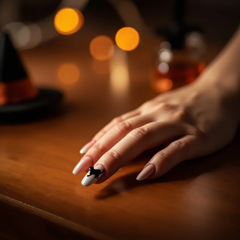 19 Minimalist Halloween Nails for a Modern & Chic Look 9 Cat tiny silhouette black h2 9