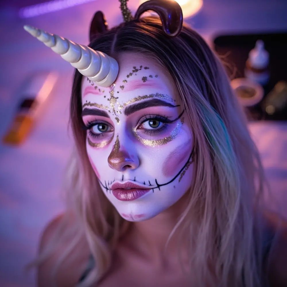 12 Sweet & Spooky Pastel Skeleton & Sugar Skull Makeup Ideas 9 Instruction with whimsical a model sugar p skull or featuring unicorn horn 9 image placement makeup pastel attached painted