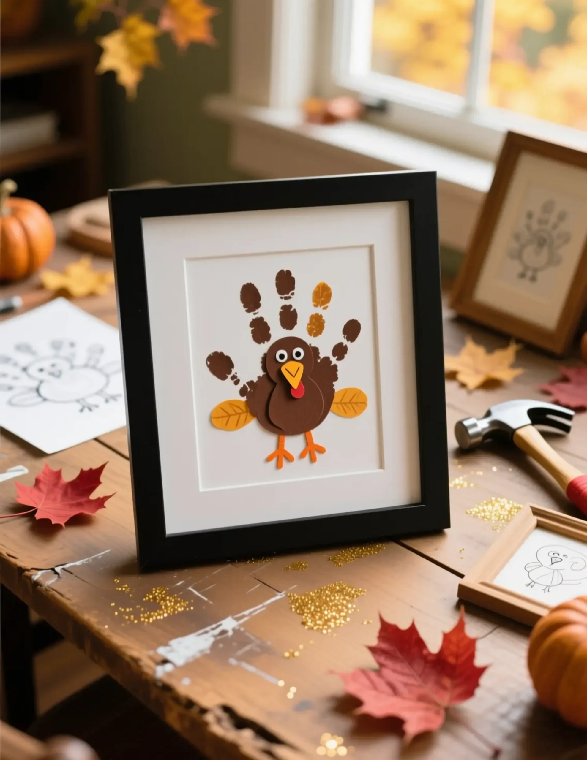 White mat 1 against black displaying a each s p featuring art clean 8217 wall identical child colorful turkey crisp image handprint frames three