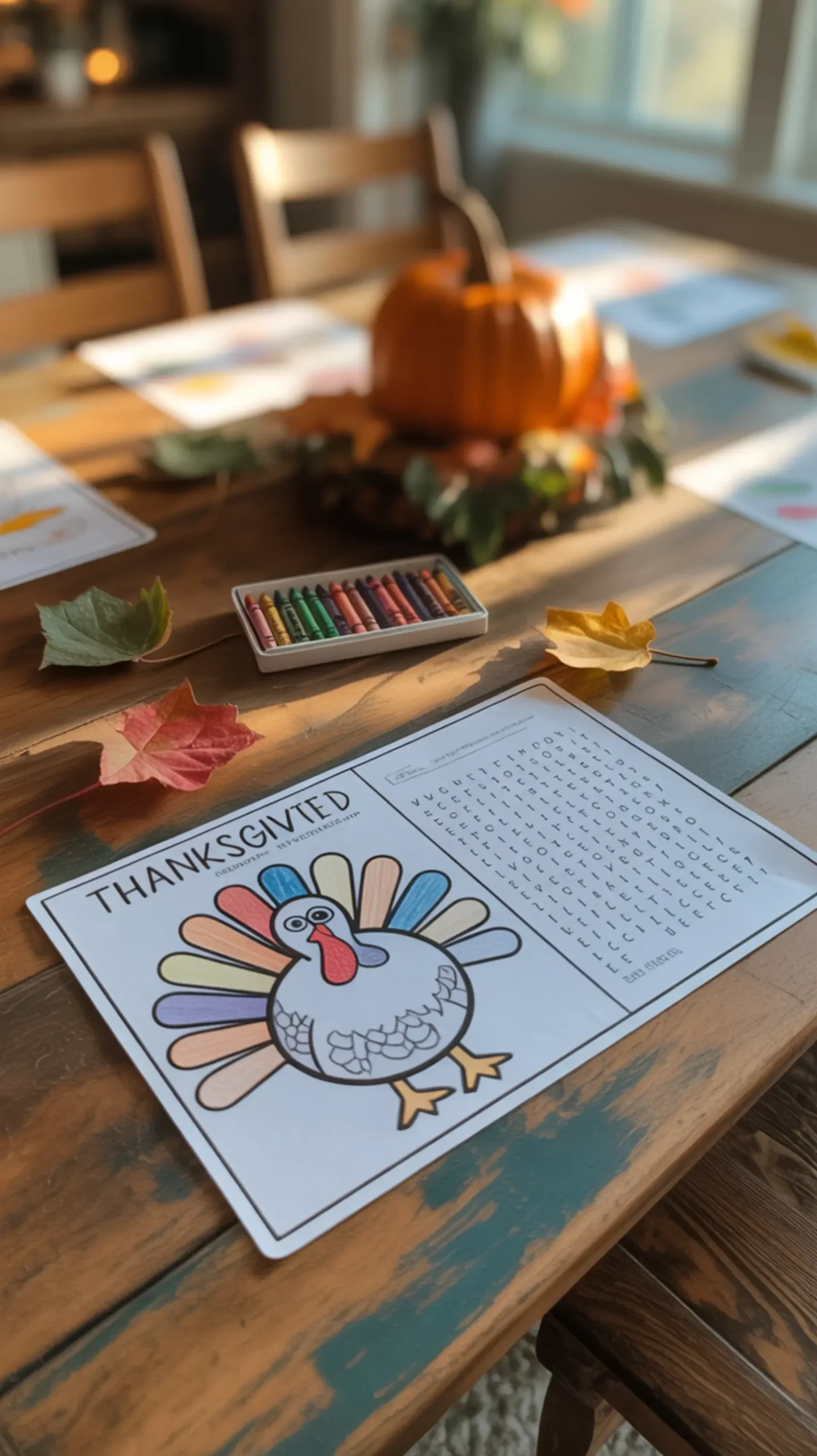 "12 Adorable DIY Thanksgiving Placemats (Ideas for Both Kids & Adults)" 1 Brightly with placemat word on a box of p thanksgiving small printable search and crayons it themed turkey color image lit next wooden to 1 table photo