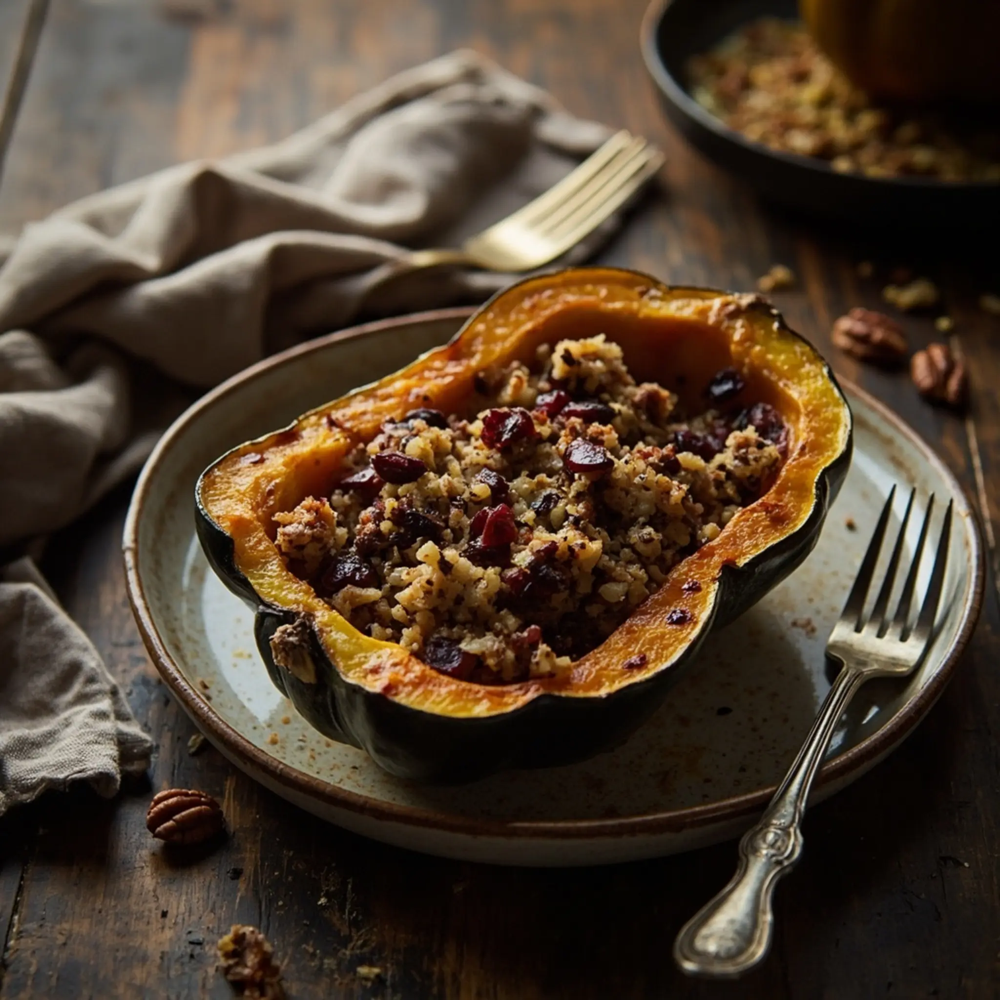 Squash pecans stuffed h3 acorn quinoa 038 cranberry 1 with
