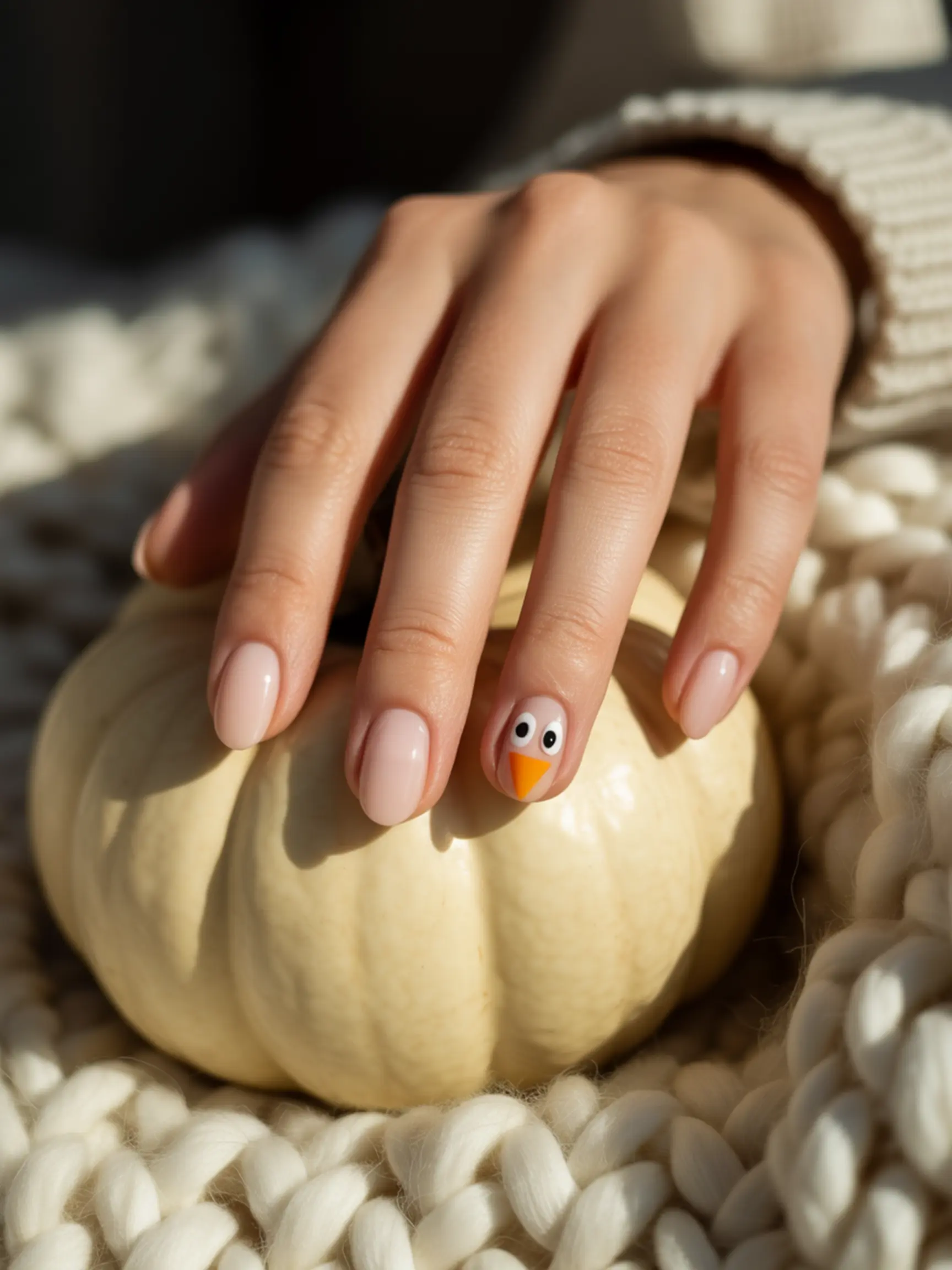 "20 Cute Turkey Nail Art Ideas for Thanksgiving (That Aren'T Tacky)" 1 Where dots hand black beak triangle orange with made a face up nude of p simple the manicure shot and an close turkey image ring two finger 1 has
