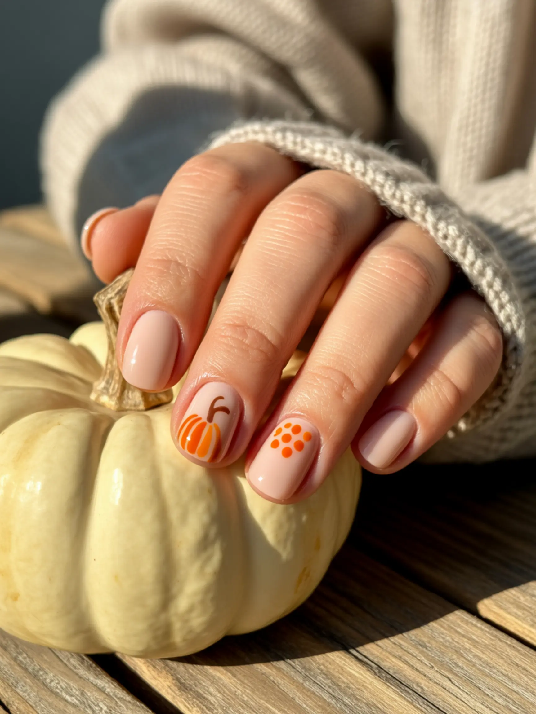 Dots stem brown several base orange with line fingernail a up nude of creamy p small resembling dot featuring above one it close clusters image cluster pumpkin tiny 1 three has