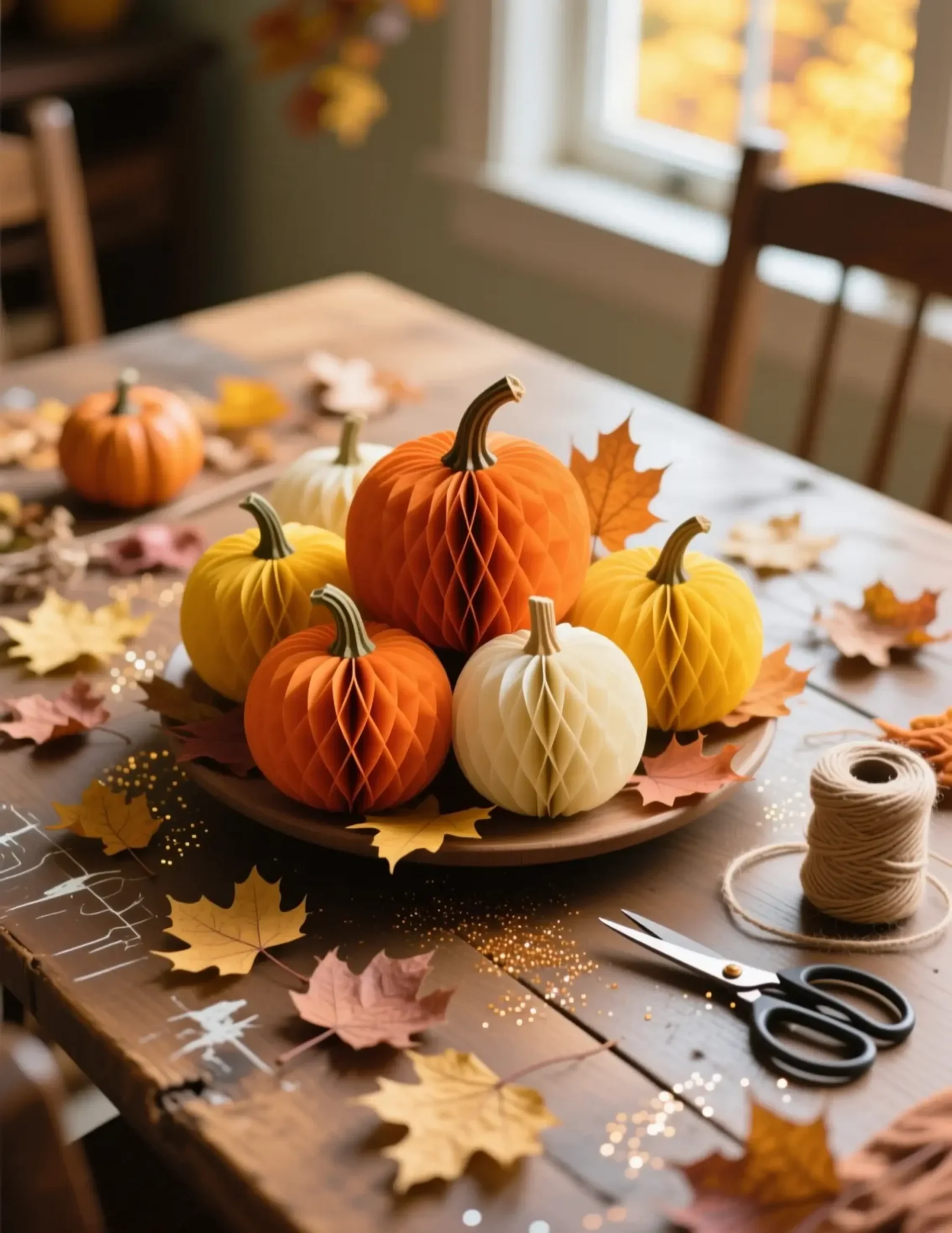 "7 Decor Items That Store Completely Flat (My Favorite Amazon Finds)" 1 Vibrant centerpiece orange made on a of honeycomb p cream and pumpkins image paper dining wooden 1 yellow table