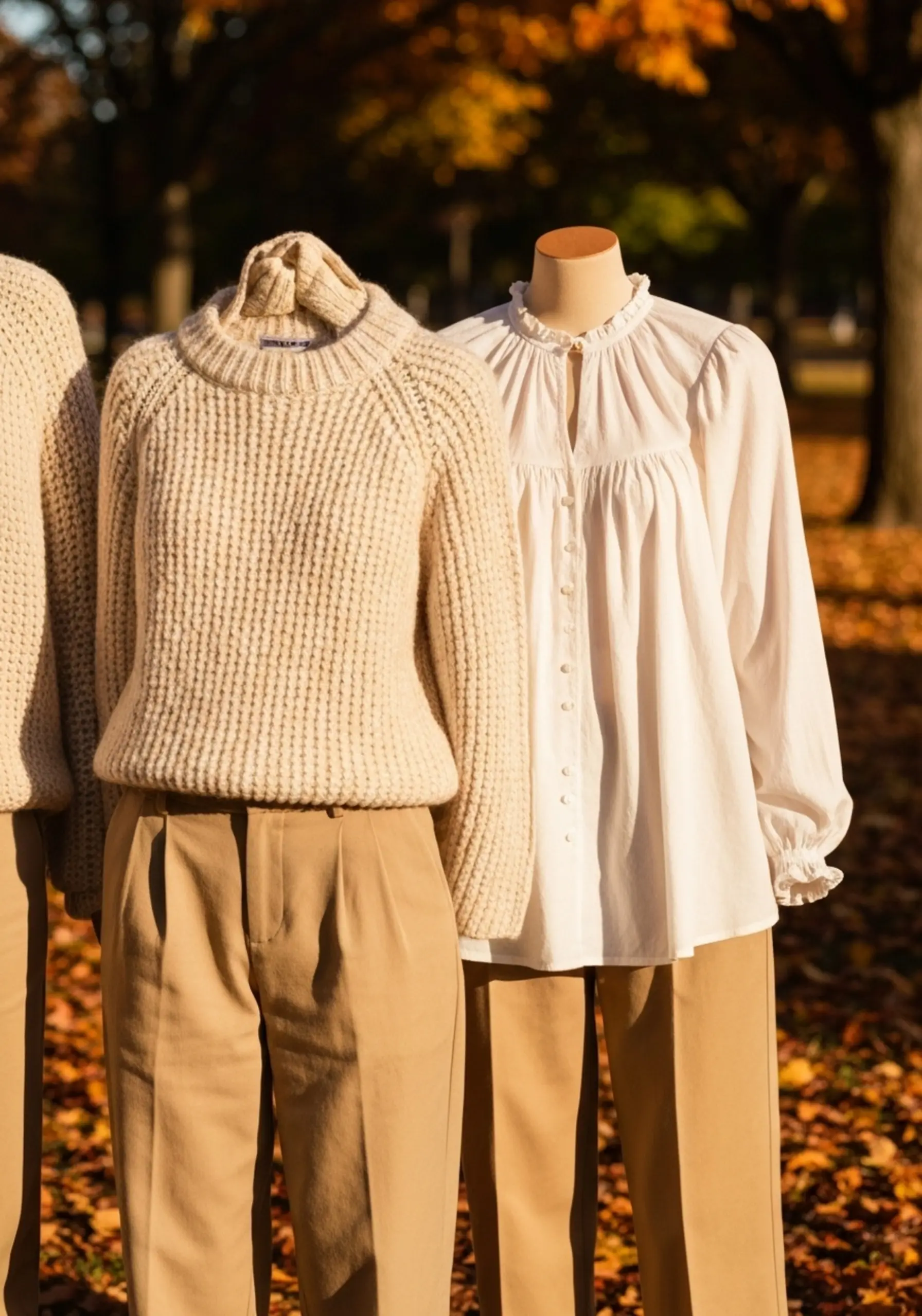 Together khakis dressed fall smiling setting family sunny a outdoor of p creams and in four image whites 1