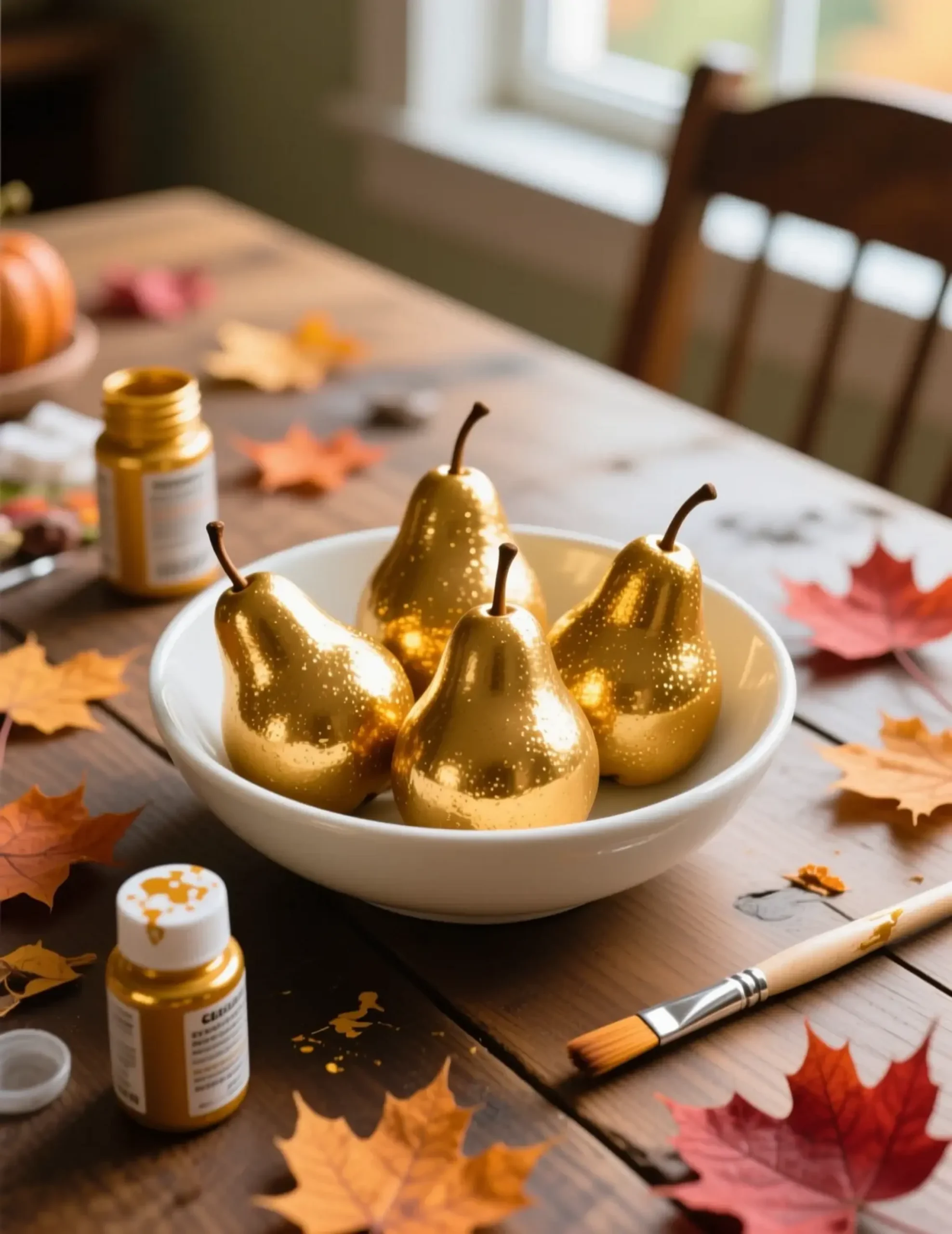 White artfully several room on a up of p simple gold shot arranged close in image dining pears bowl 1 table painted