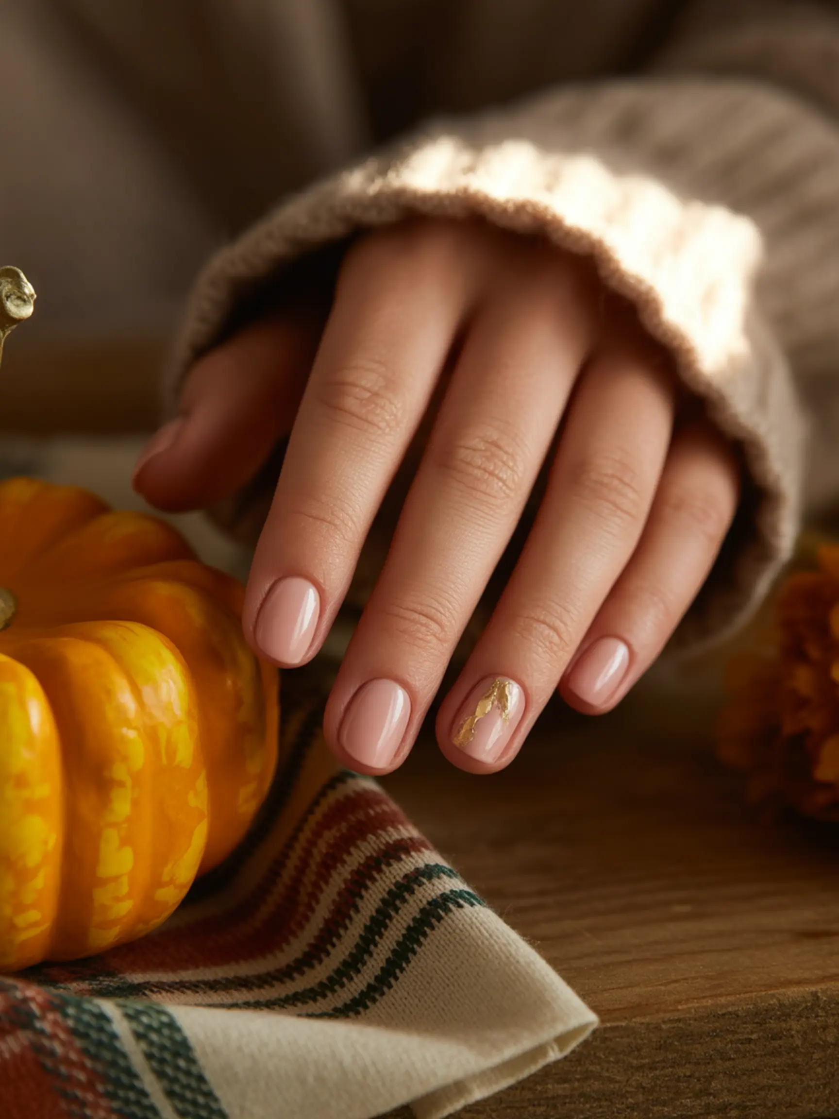 Where hand foil with a up nude of near p small single the pressed gold close piece image ring cuticle finger 1 nails has painted