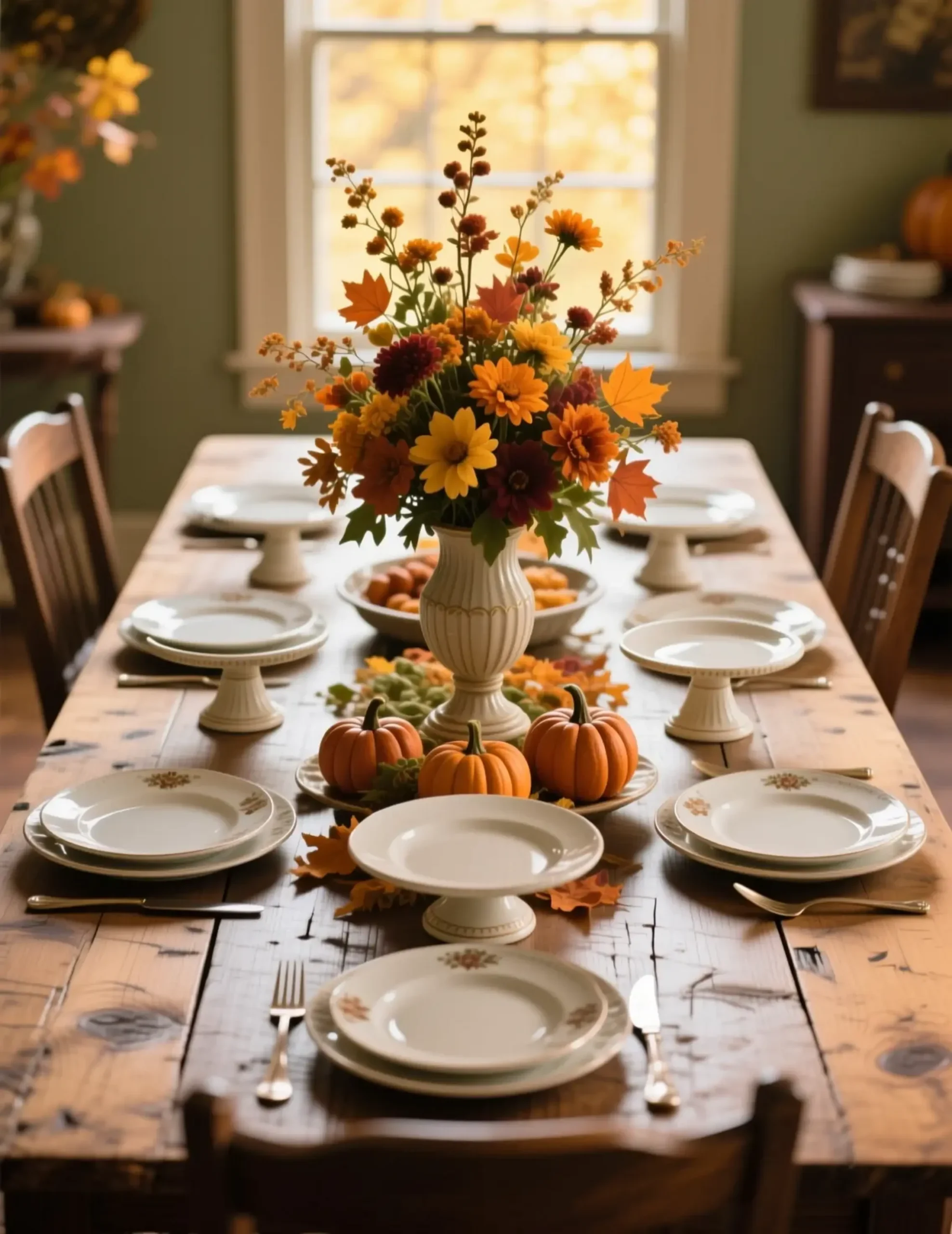 Stands centerpiece symmetrical floral by with serving on a dishes flanked of decreasing p thanksgiving buffet tall cake height image perfectly matching 1 table
