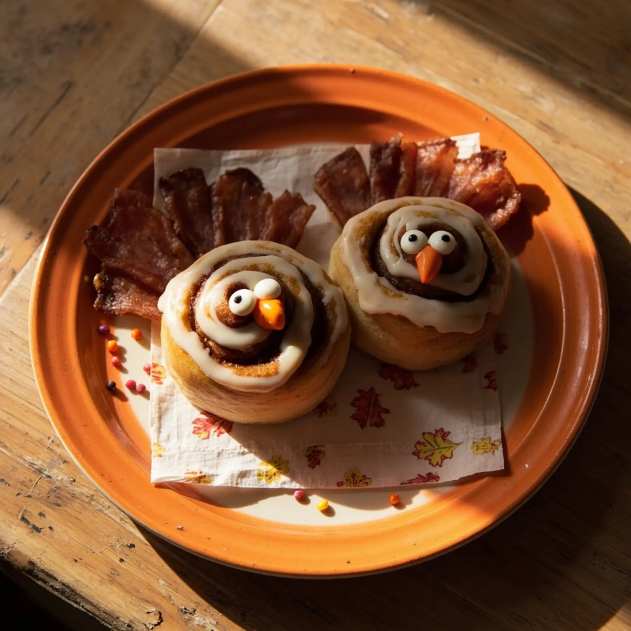 8221 finished 8220 1 bacon festive with feathers on a of p the shot turkey down out image fanned rolls perfectly two top cinnamon plate