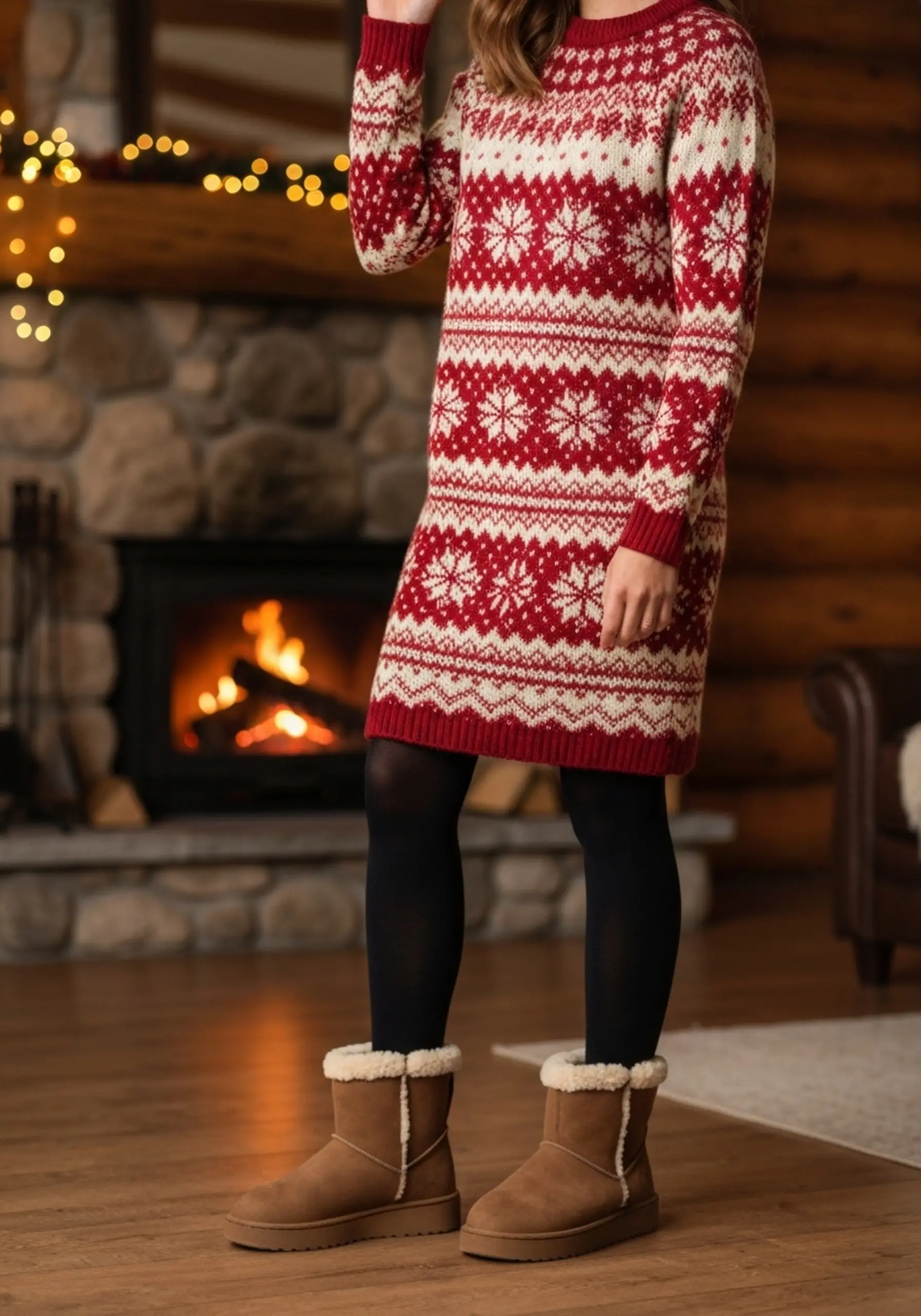 Cozy woman joyful black sweater boots with dress comfortable 10 a shearling p isle fair ankle cream and tights in image lined patterned red paired