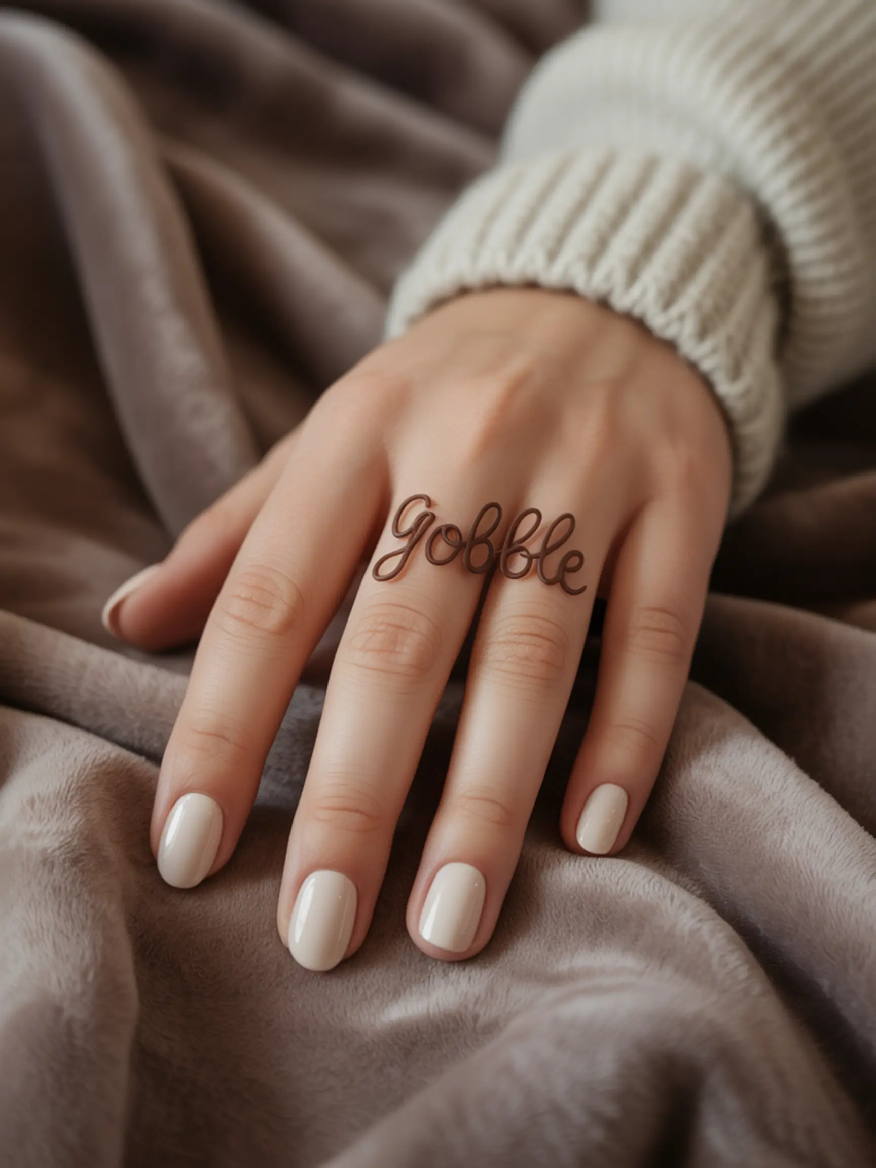 "20 Cute Turkey Nail Art Ideas for Thanksgiving (That Aren'T Tacky)" 10 Where 8221 8220 hand brown delicate with word 10 a written gobble p the manicure cream script in image ring finger colored has