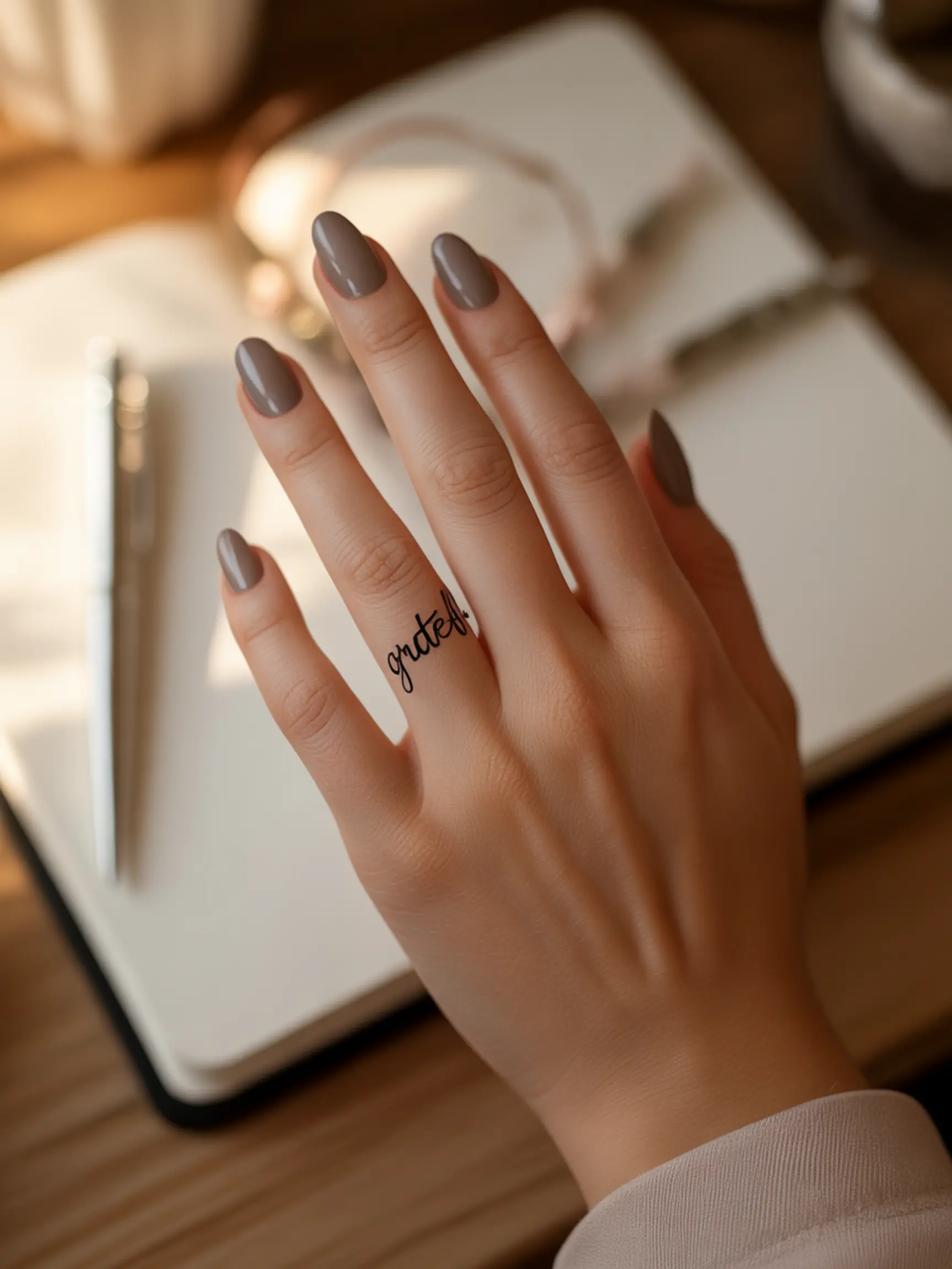 "15 Thanksgiving Nail Sticker & Decal Ideas for the Easiest Mani Ever" 10 Grateful 8220 8221 black delicate with word 10 a on p the manicure script in image ring finger colored taupe