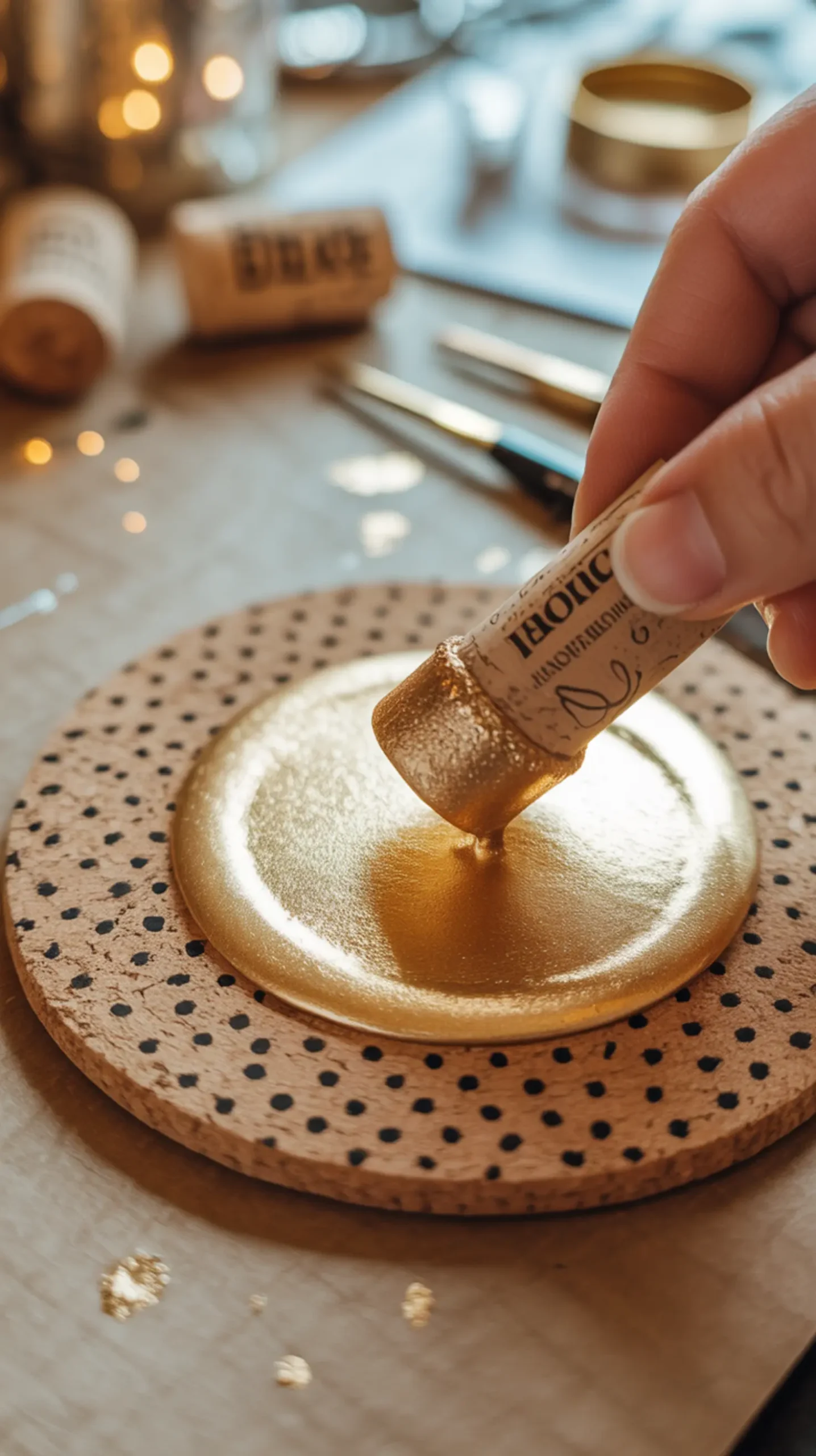 "12 Adorable DIY Thanksgiving Placemats (Ideas for Both Kids & Adults)" 10 Being cork puddle with placemat already 10 a of background neat p small wine dot the dipped gold into in image partially end metallic paint pattern polka covered