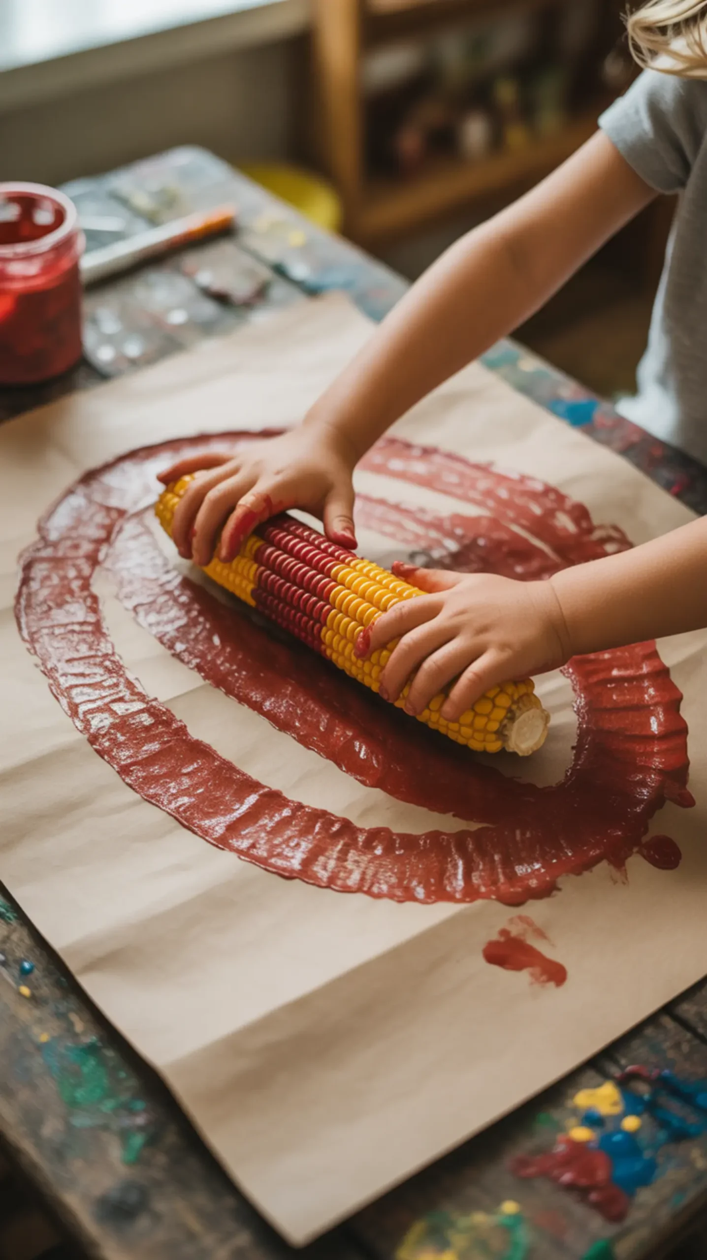 "20 Fun & Easy Thanksgiving Crafts for Preschoolers (Perfect for the Classroom)" 10 Across white hands corn leaving 10 a of sheet cob s p 8217 child textured image rolling paper large paint trail covered