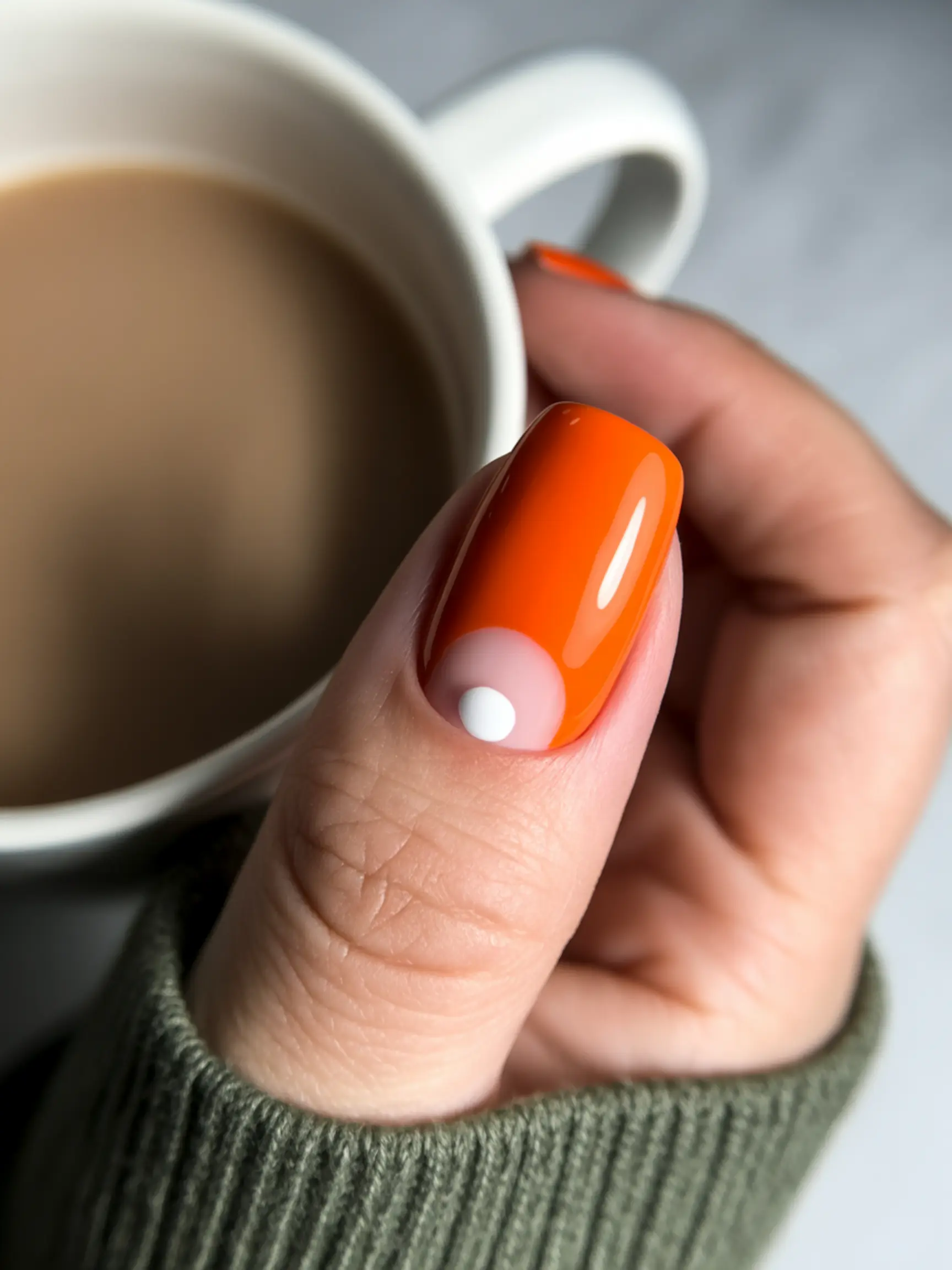 "15 Adorable Pumpkin Pie Nail Designs for Fall" 11 White but half base orange with a 11 nude of p natural left dot single the shape solid is at accent nail color image moon painted