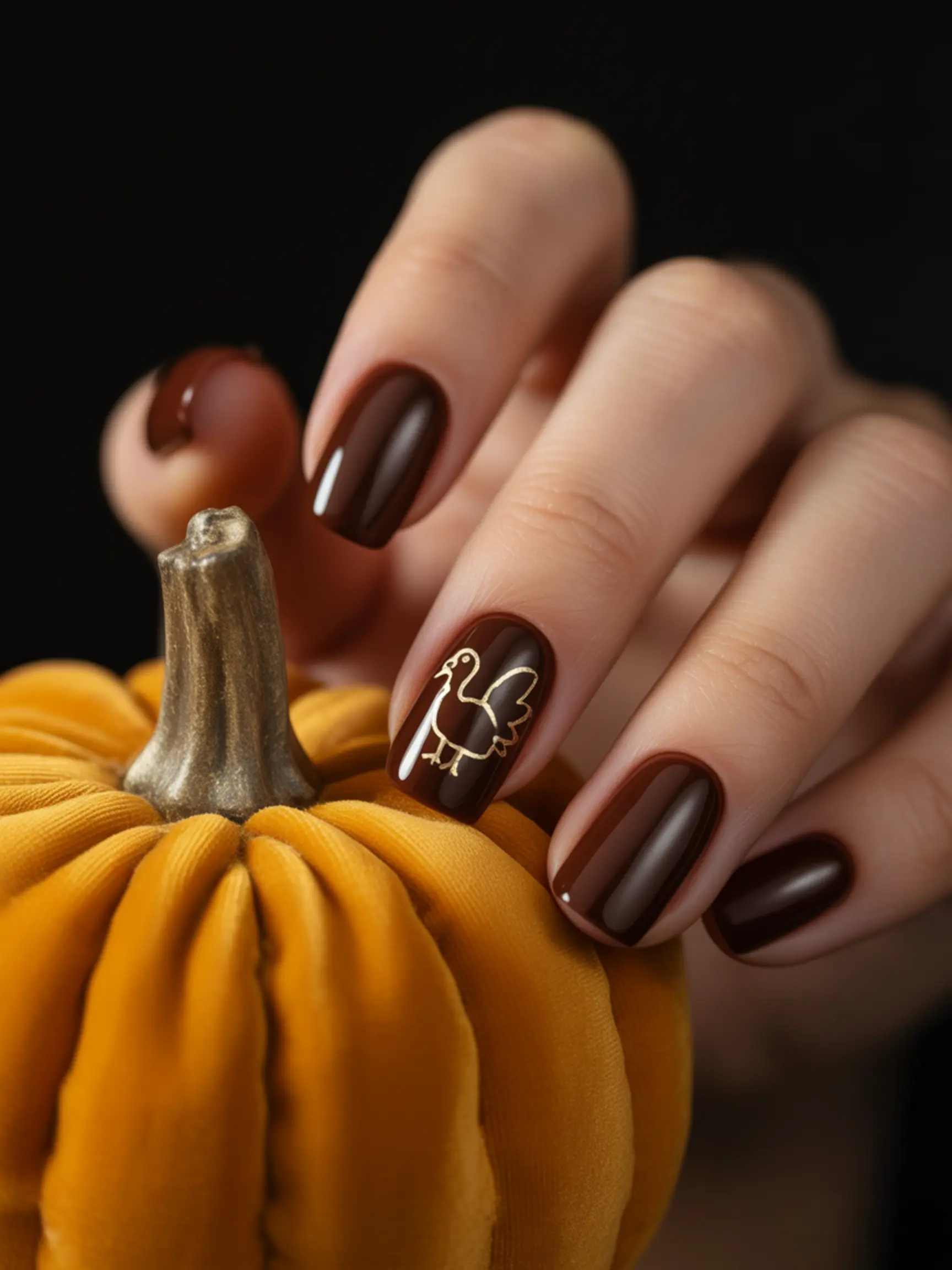 "20 Cute Turkey Nail Art Ideas for Thanksgiving (That Aren'T Tacky)" 11 Drawn polish brown with a 11 of p chocolate simple gold clean deep in turkey nail image outline metallic painted