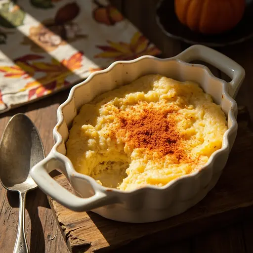 Paprika dish a 11 pudding brown with corn in light p perhaps simple image serving dusted golden