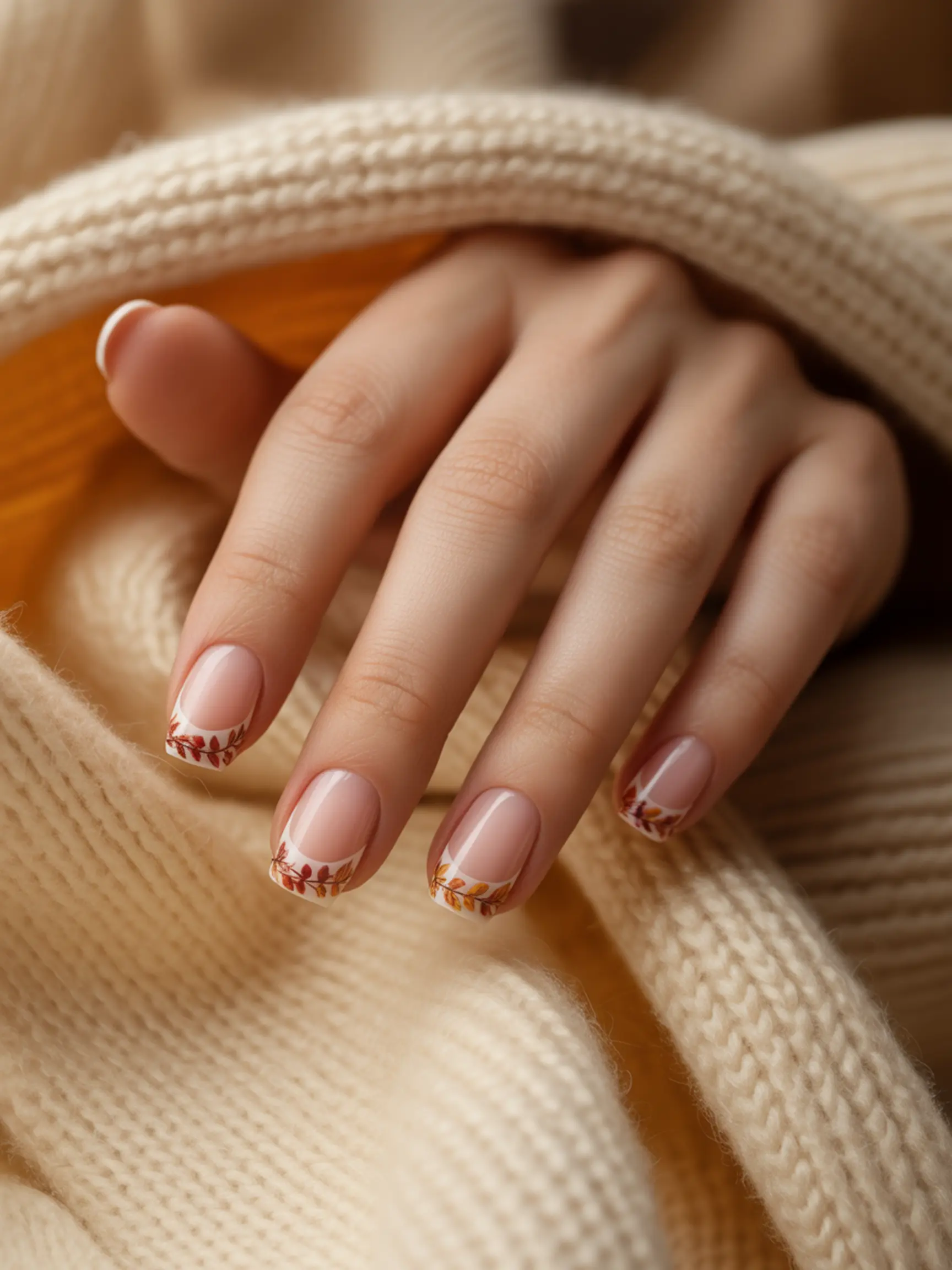 "15 Thanksgiving Nail Sticker & Decal Ideas for the Easiest Mani Ever" 12 White but replaced leaves classic french with delicate orange 12 a up strip of p the manicure and is close image tiny tip sticker red