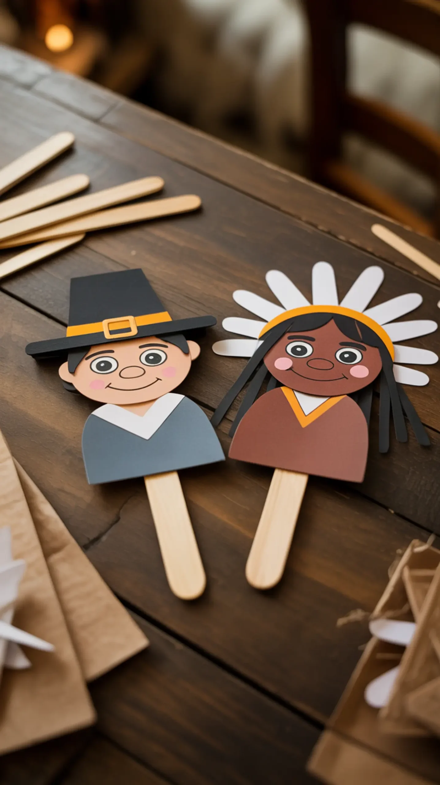 "12 Creative Thanksgiving Crafts Using Paper Plates (Beyond the Turkey!)" 12 Paper pilgrim story 12 wampanoag h2 puppets 038 plate the