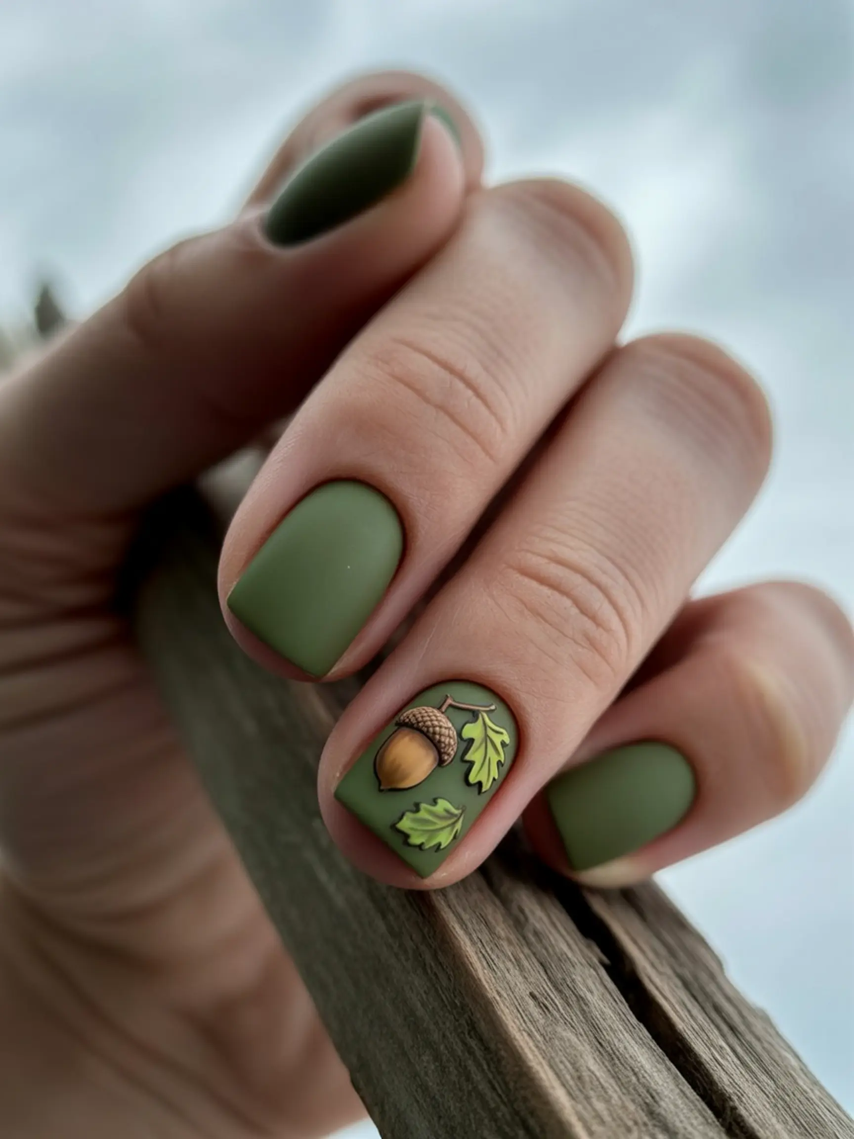 "15 Thanksgiving Nail Sticker & Decal Ideas for the Easiest Mani Ever" 13 Detailed corner with matte 13 a olive p small the and acorn in nail green image leaf oak sticker placed