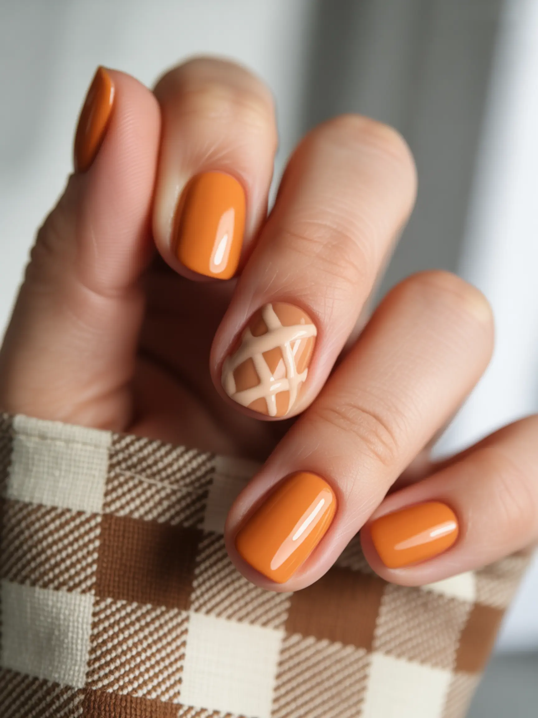 "15 Adorable Pumpkin Pie Nail Designs for Fall" 13 Beige hand woven base orange with look like 13 on a p and an crisscross lattice pie accent nail carefully image crust pumpkin pattern top to painted