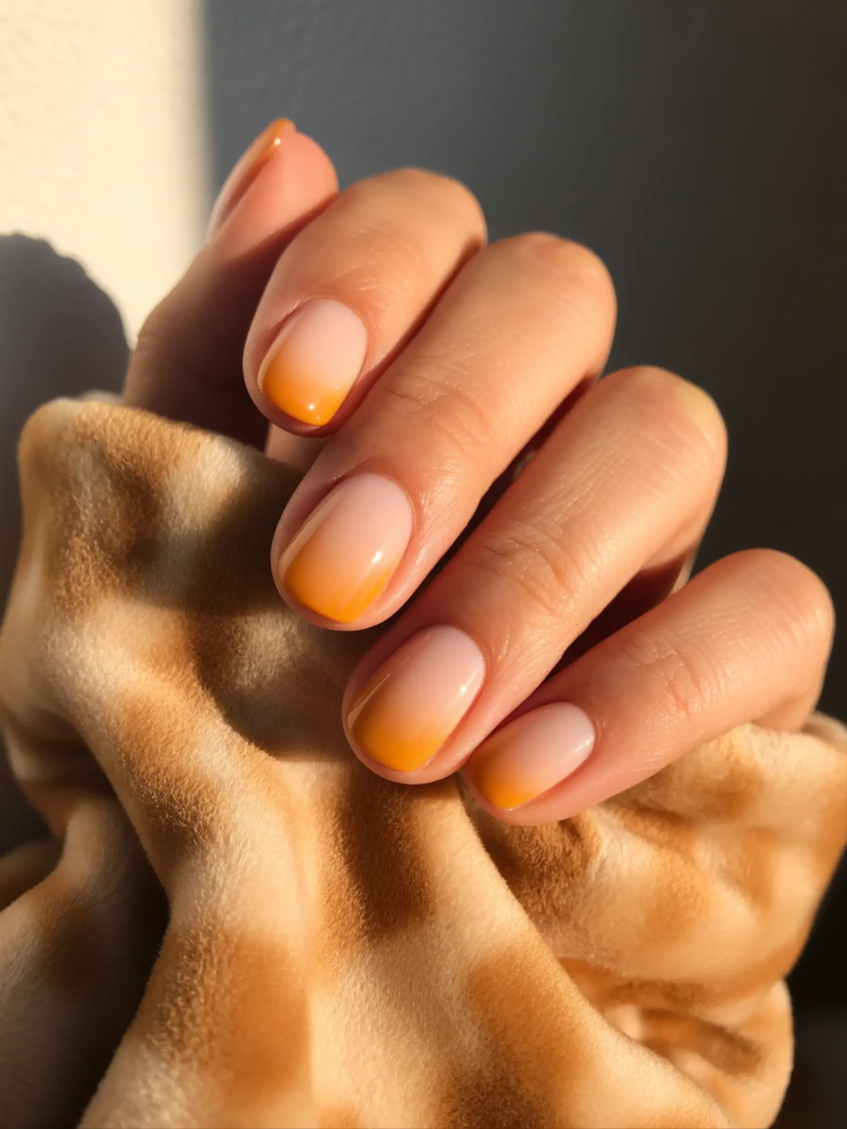 "15 Adorable Pumpkin Pie Nail Designs for Fall" 14 Beige that fades effect orange with showing 14 a smooth p the starting gradient into at color image pumpkin tip rich light cuticle nails