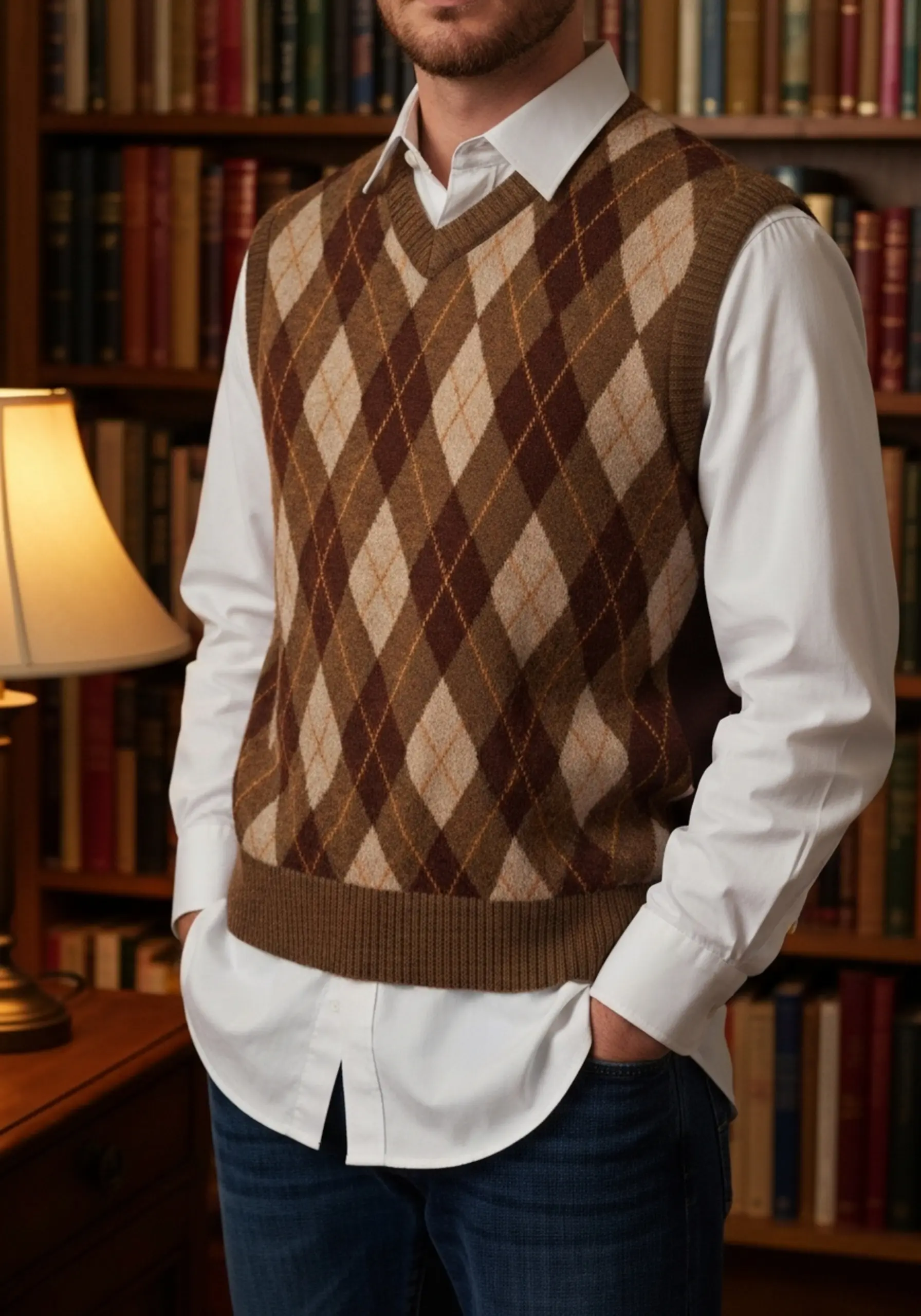 "15 'Casual Chic' Thanksgiving Outfit Ideas (When You're a Guest)" 14 White jeans sweater classic dark look 15 a shirt layered button p featuring vest and an argyle over wash down crisp image